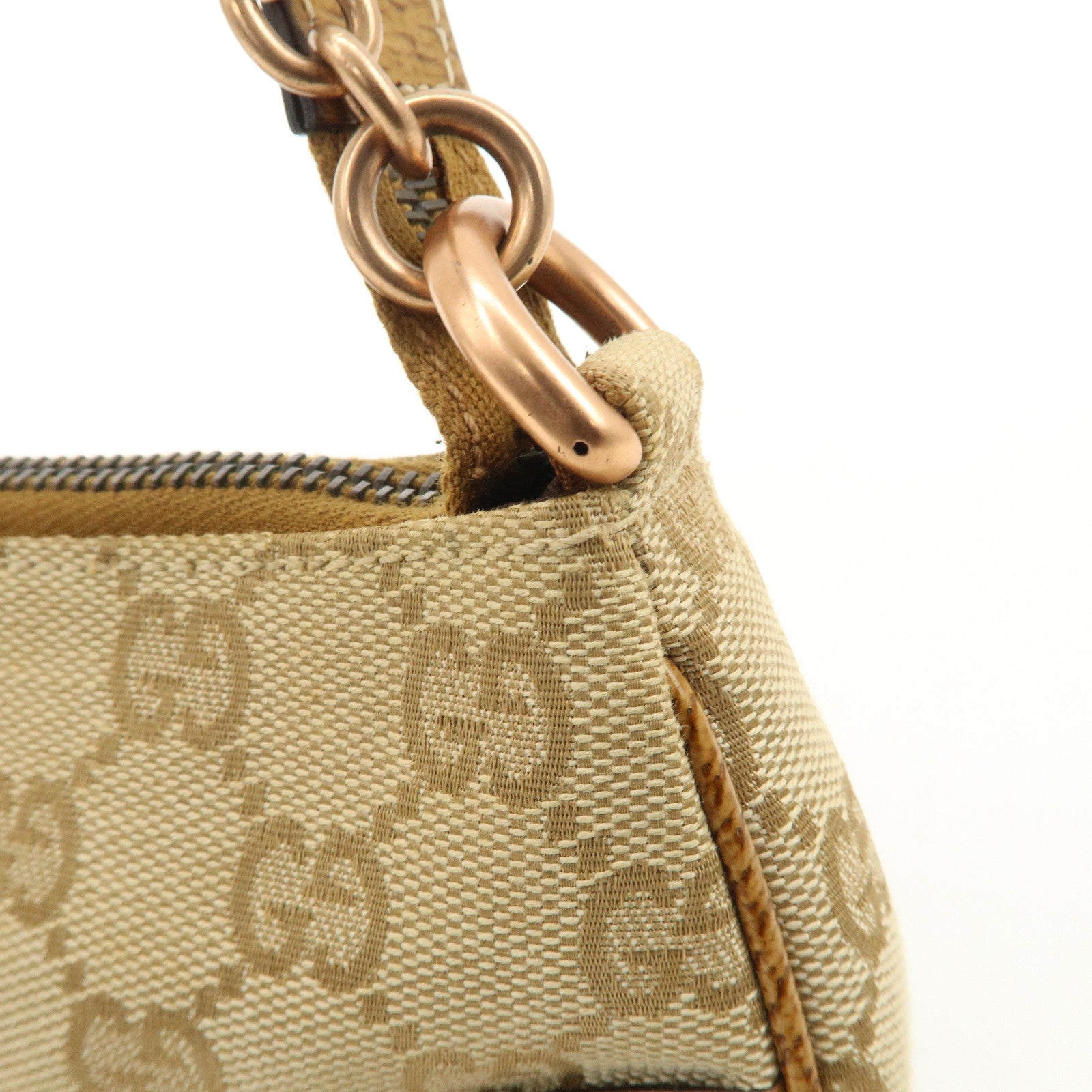 GUCCI GG Canvas Leather Chain Hand Bag Pouch Beige Brown 120940