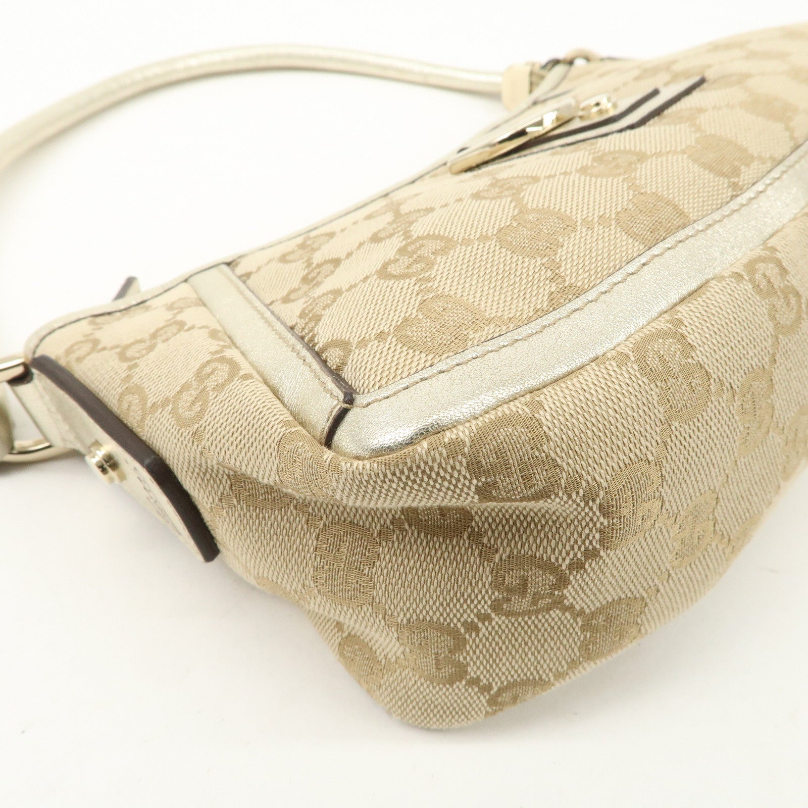 GUCCI Abbey GG Canvas Leather Shoulder Bag  Beige Ivory 130939