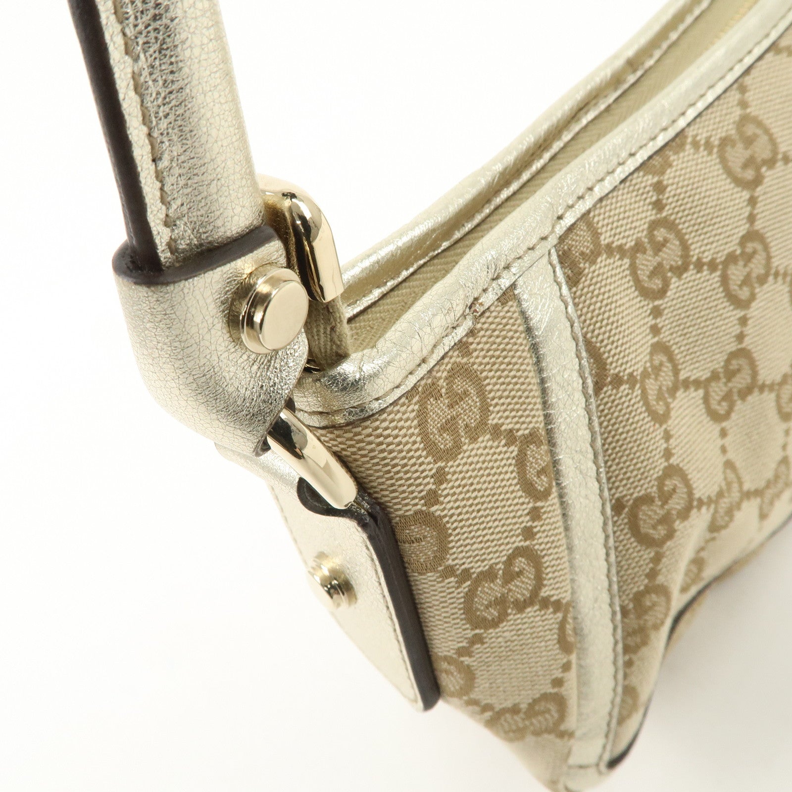 GUCCI Abbey GG Canvas Leather Shoulder Bag  Beige Ivory 130939