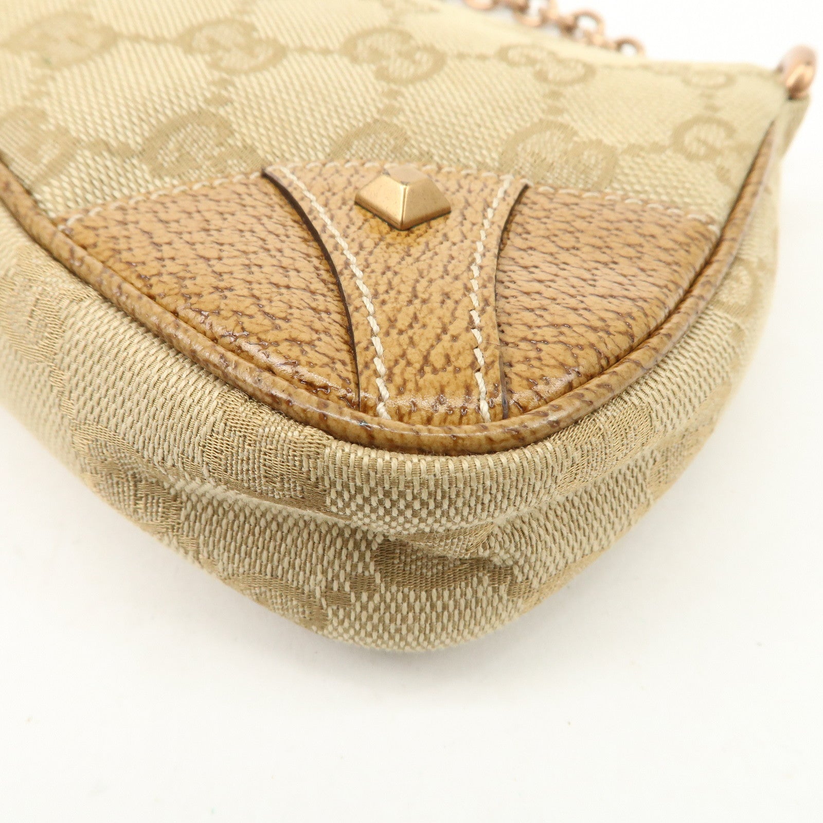 GUCCI GG Canvas Leather Chain Hand Bag Pouch Beige Brown 120940