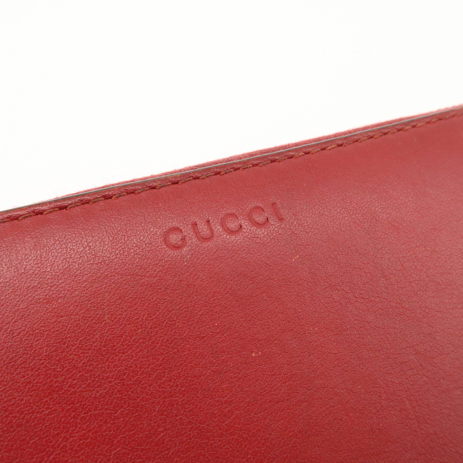 GUCCI Bamboo Leather Round Zippy Wallet Long Wallet Red