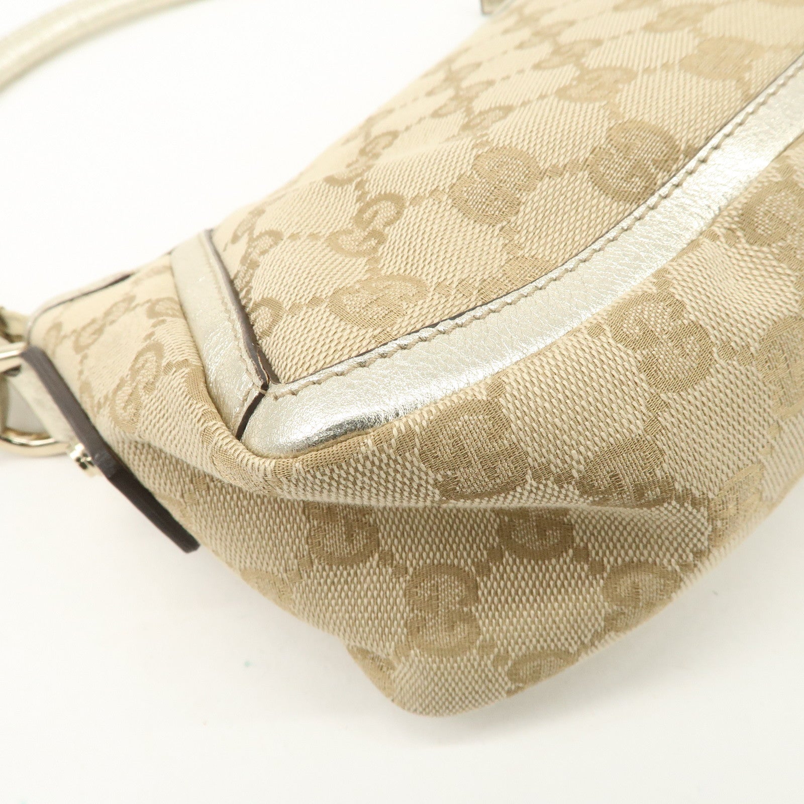 GUCCI Abbey GG Canvas Leather Shoulder Bag  Beige Ivory 130939