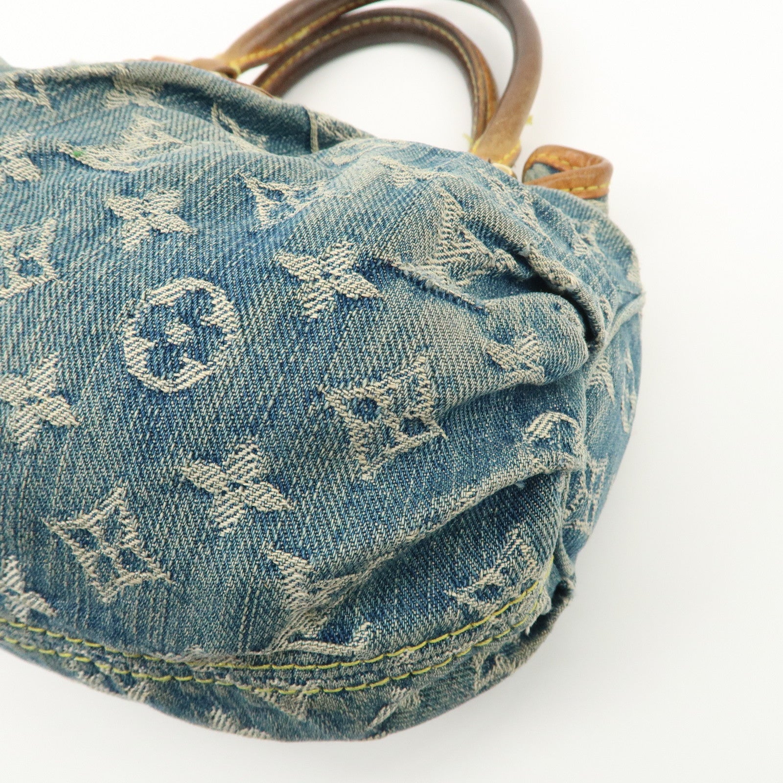 Louis Vuitton Monogram Denim Pleaty Hand Bag Blue M95020 Used