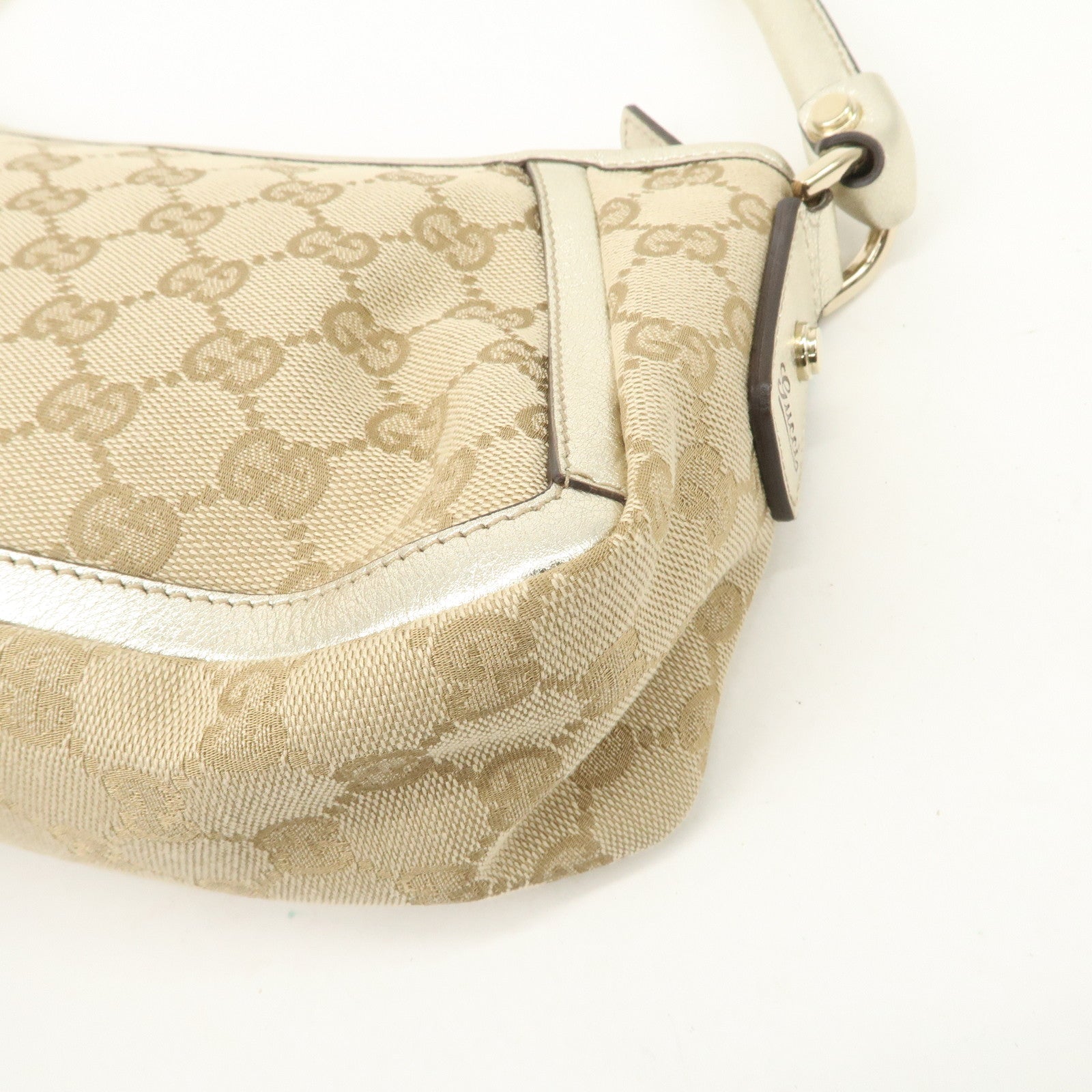 GUCCI Abbey GG Canvas Leather Shoulder Bag  Beige Ivory 130939