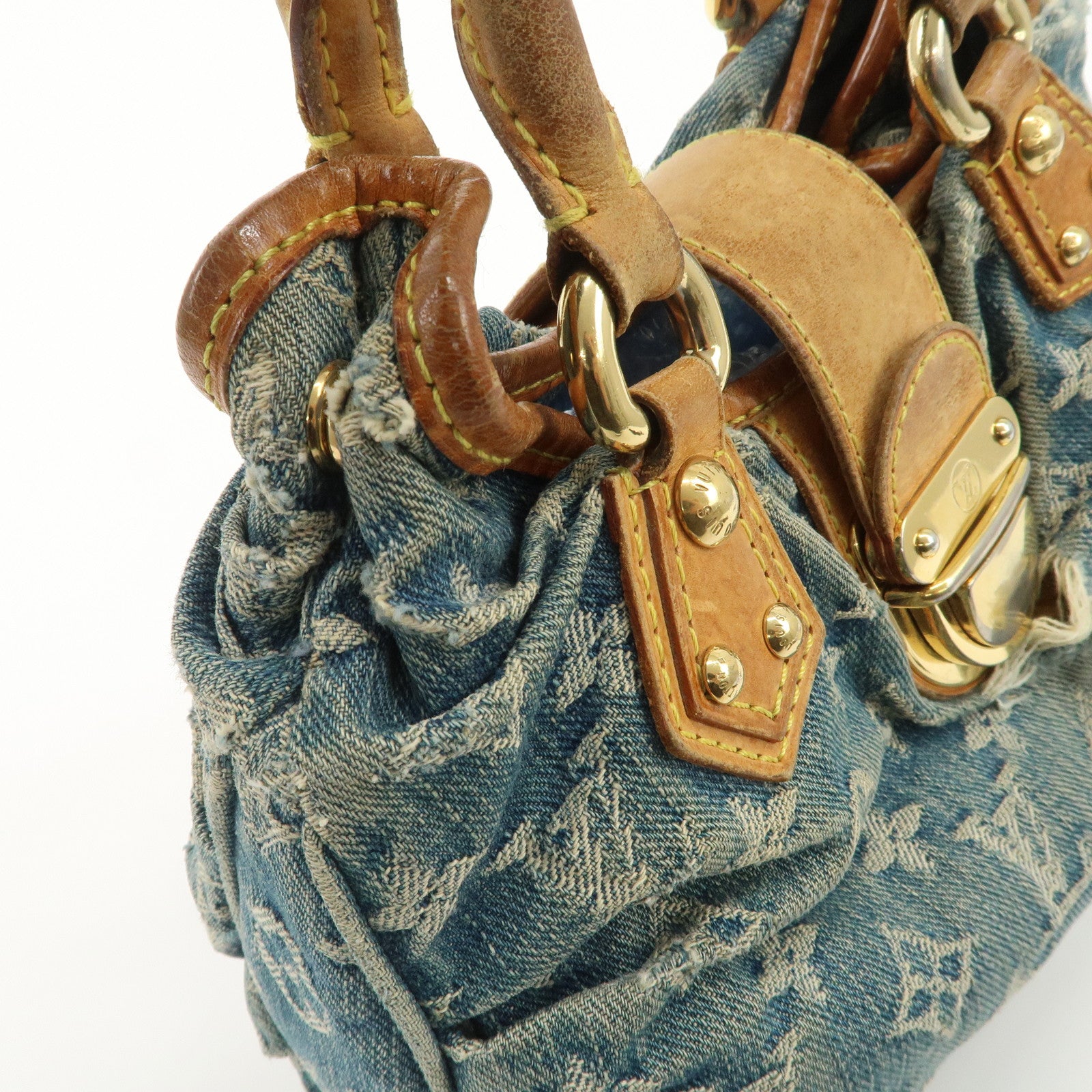 Louis Vuitton Monogram Denim Pleaty Hand Bag Blue M95020 Used