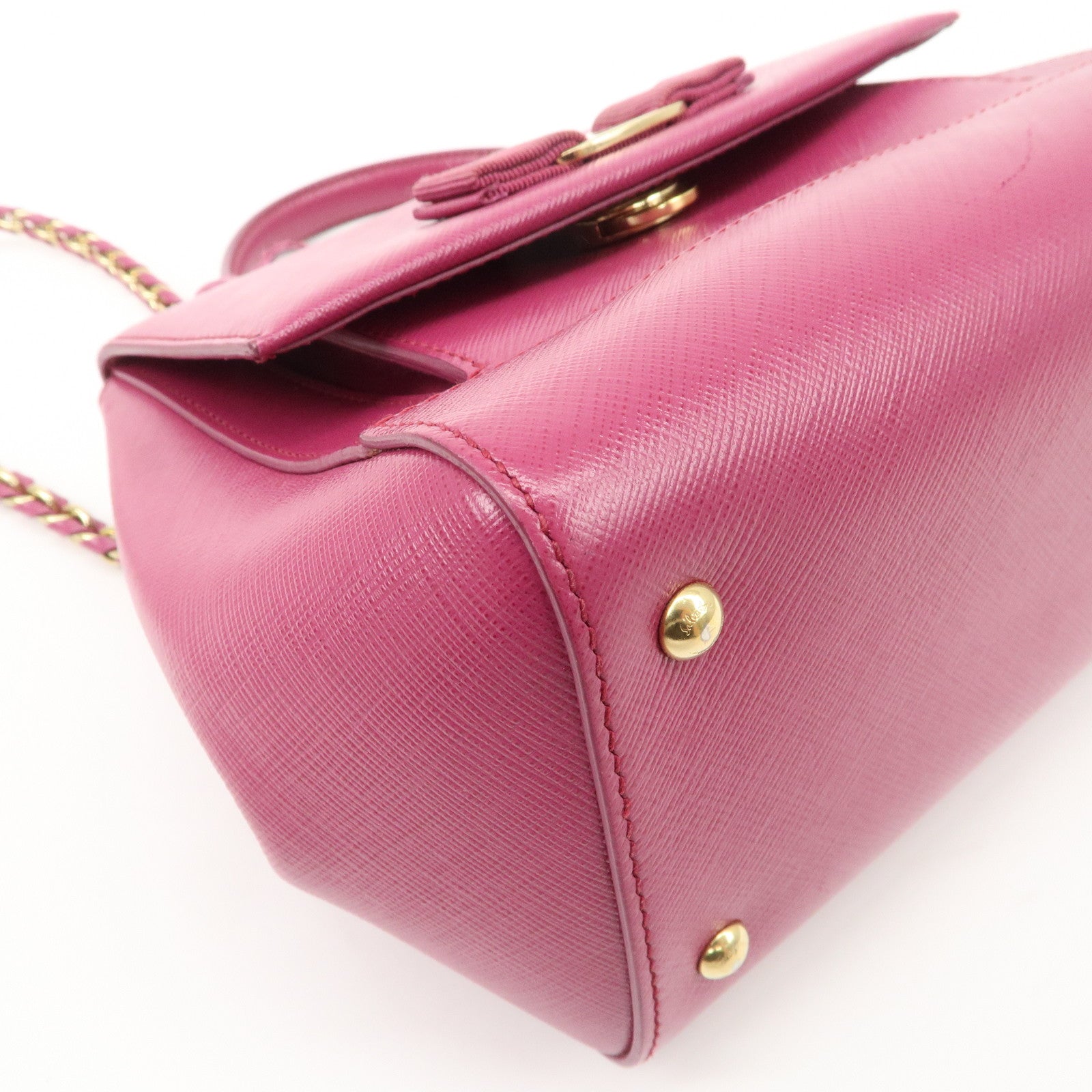 Ferragamo Vara Ribbon Leather 2Way Hand Bag Pink