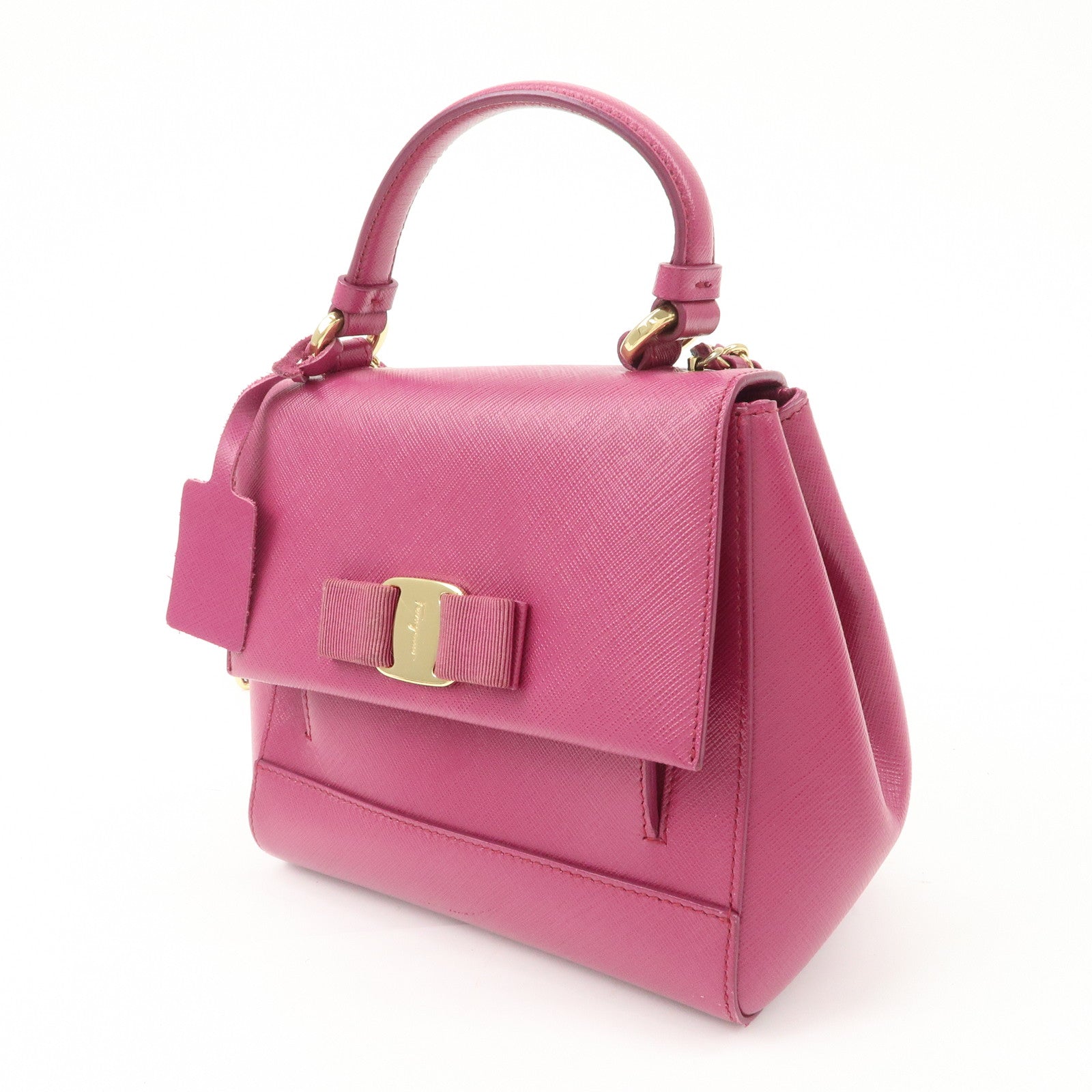 Ferragamo Vara Ribbon Leather 2Way Hand Bag Pink