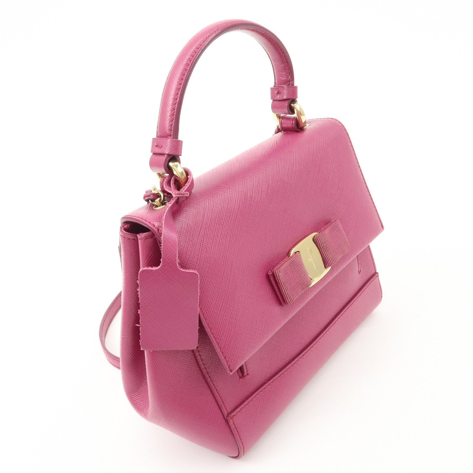 Ferragamo Vara Ribbon Leather 2Way Hand Bag Pink