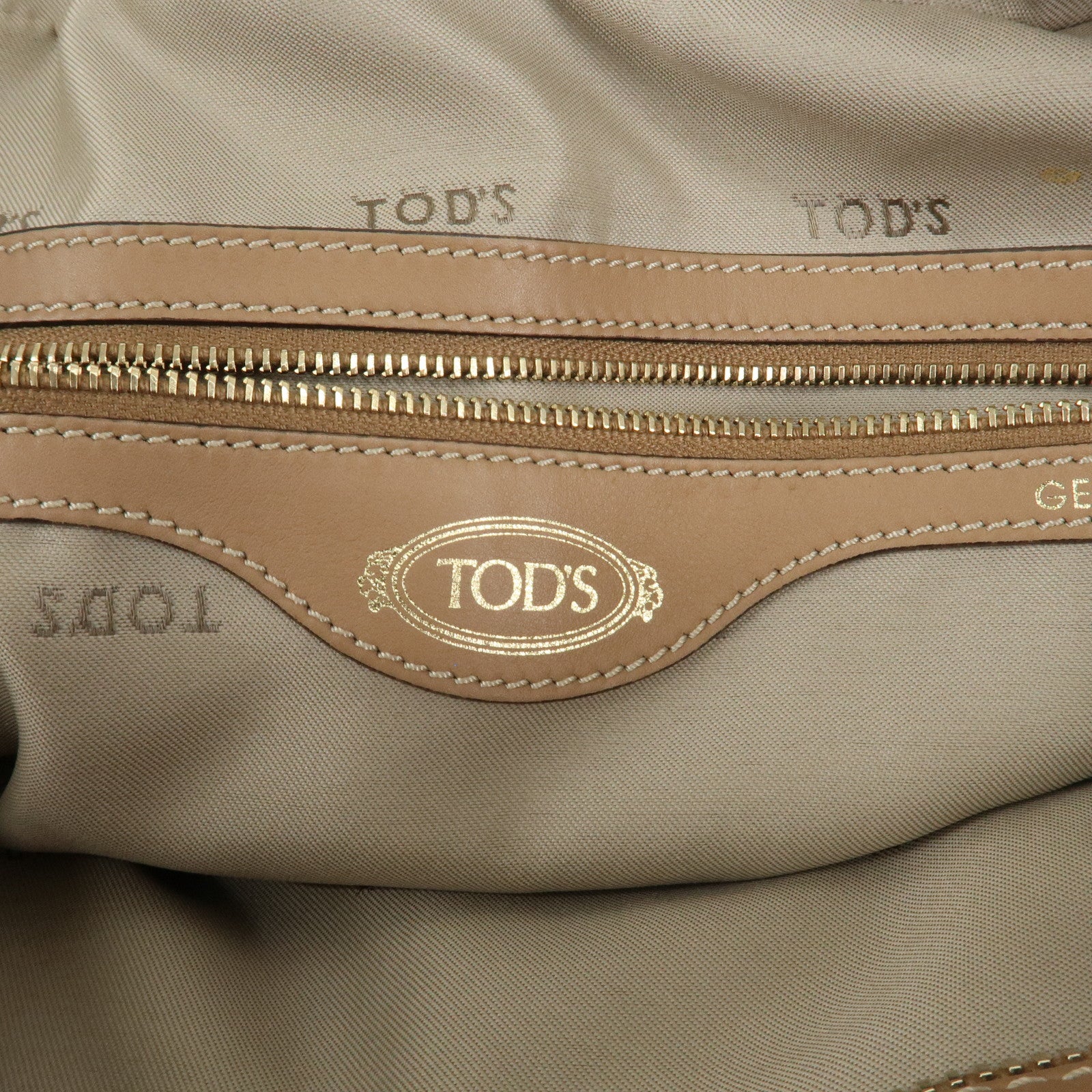 TOD
S Leather Shoulder Bag Boston Bag Hand Bag Beige