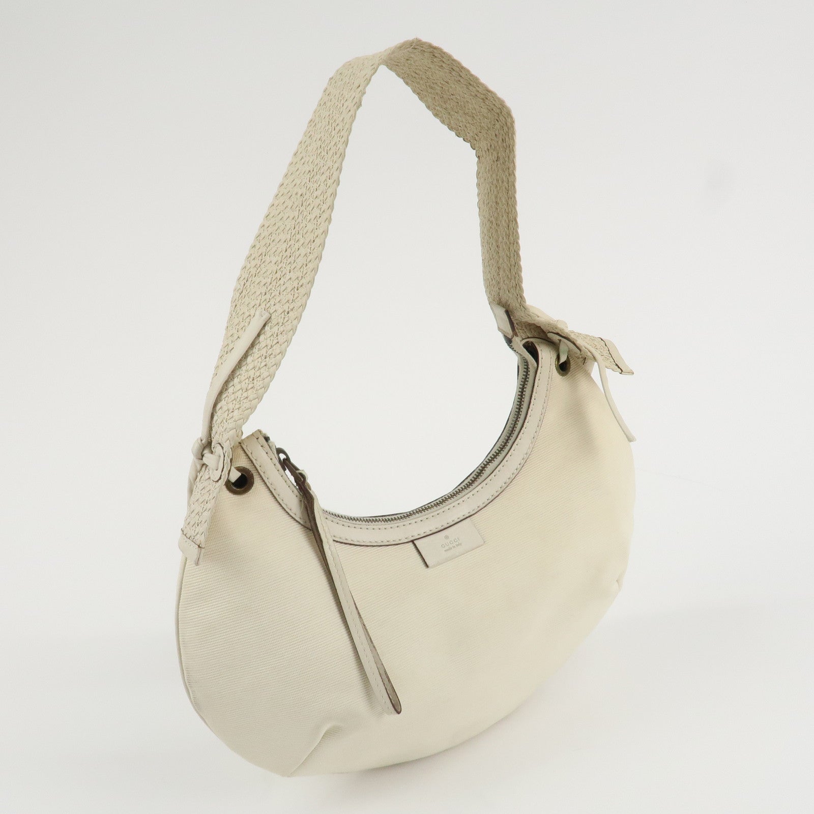 GUCCI Canvas Leather Hobo Bag Shoulder Bag Hand Bag Ivory 106293