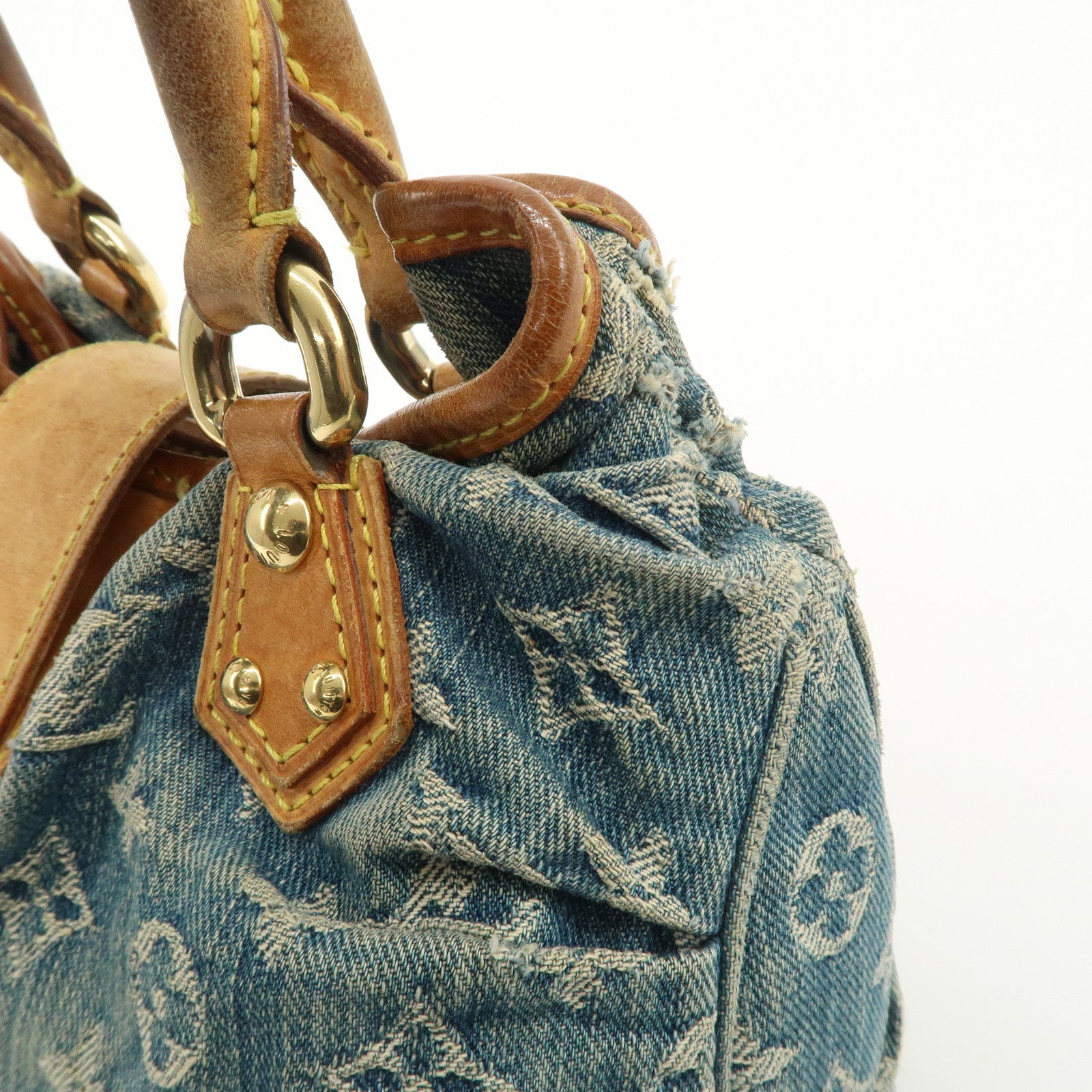 Louis Vuitton Monogram Denim Pleaty Hand Bag Blue M95020 Used