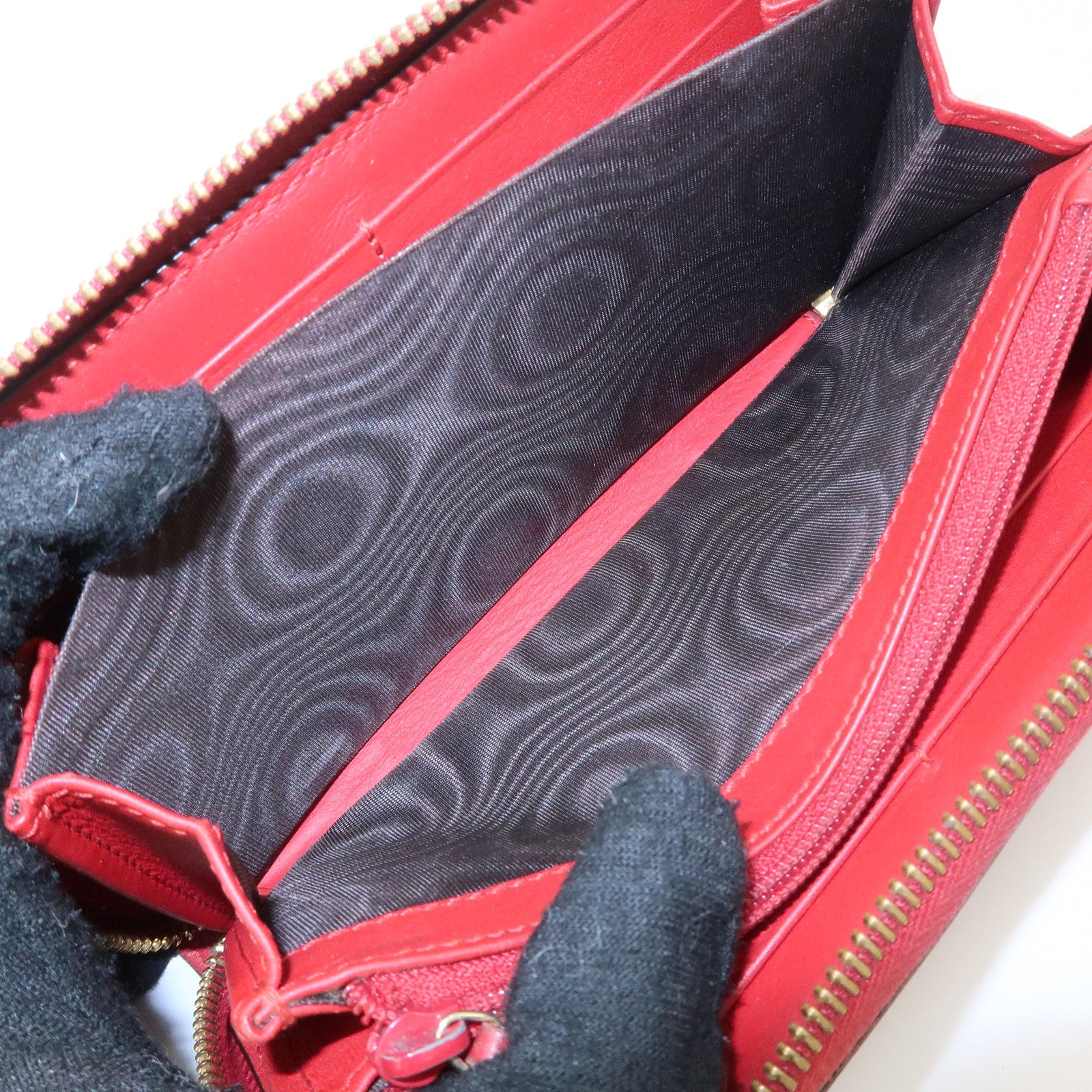 GUCCI Bamboo Leather Round Zippy Wallet Long Wallet Red