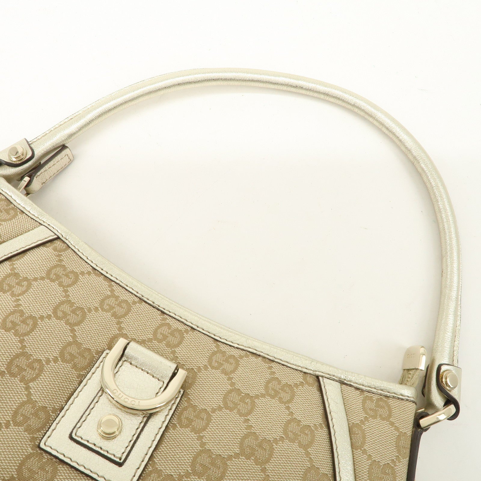 GUCCI Abbey GG Canvas Leather Shoulder Bag  Beige Ivory 130939