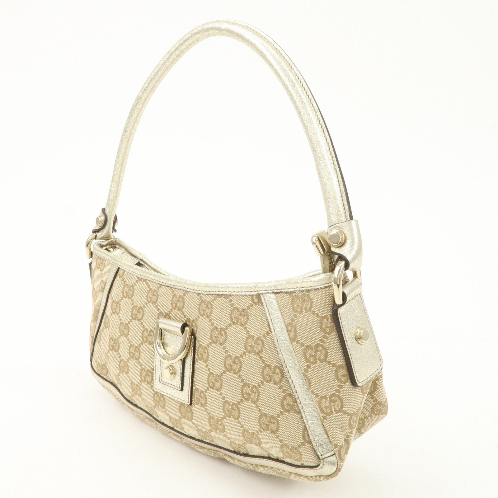 GUCCI Abbey GG Canvas Leather Shoulder Bag  Beige Ivory 130939