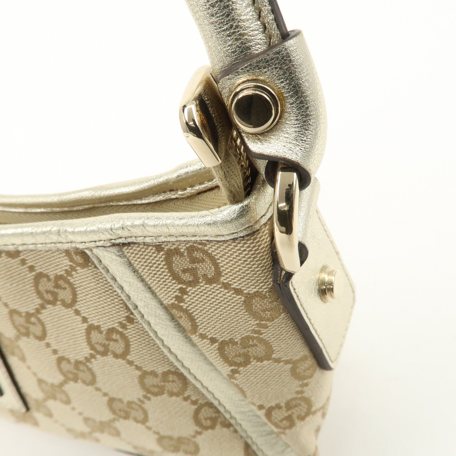 GUCCI Abbey GG Canvas Leather Shoulder Bag  Beige Ivory 130939