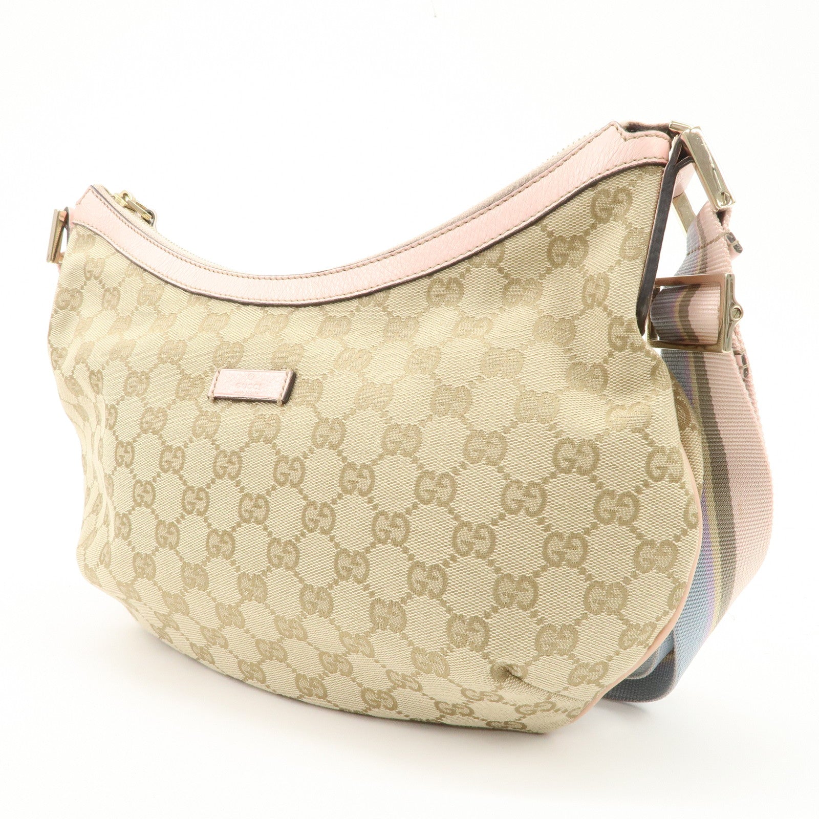 GUCCI GG Canvas Leather Shoulder Bag Crossbody Bag Beige Pink 181092