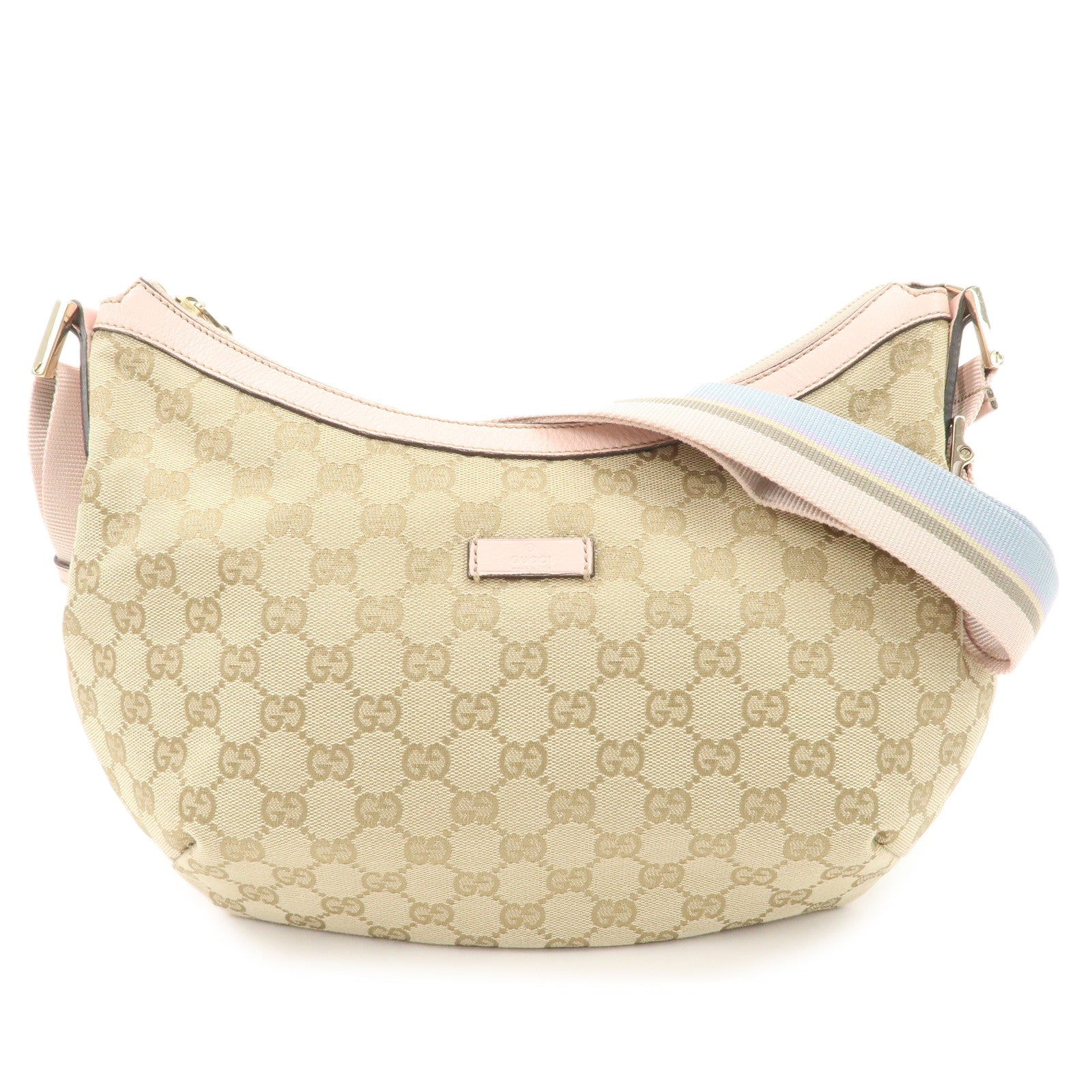 GUCCI GG Canvas Leather Shoulder Bag Crossbody Bag Beige Pink 181092