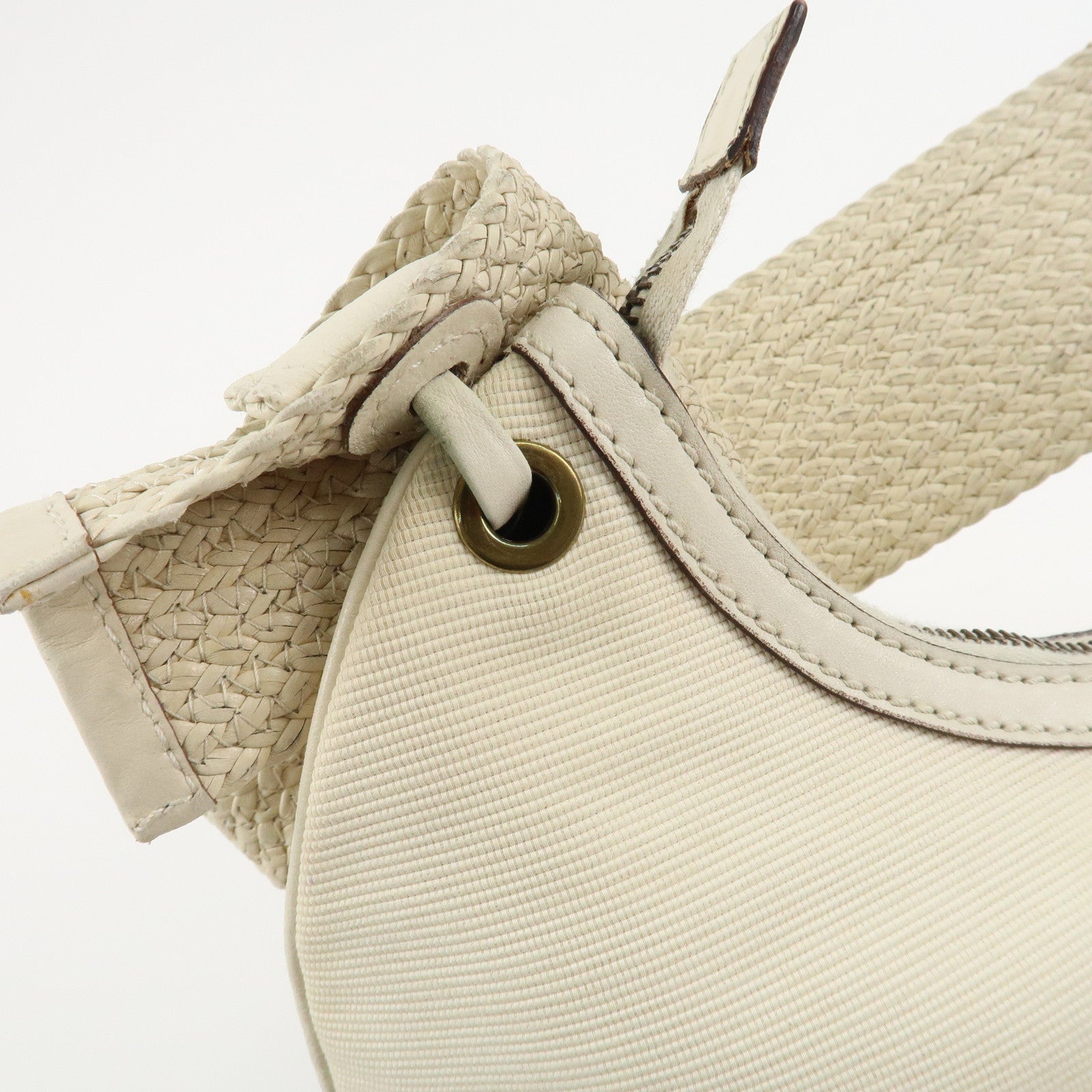 GUCCI Canvas Leather Hobo Bag Shoulder Bag Hand Bag Ivory 106293