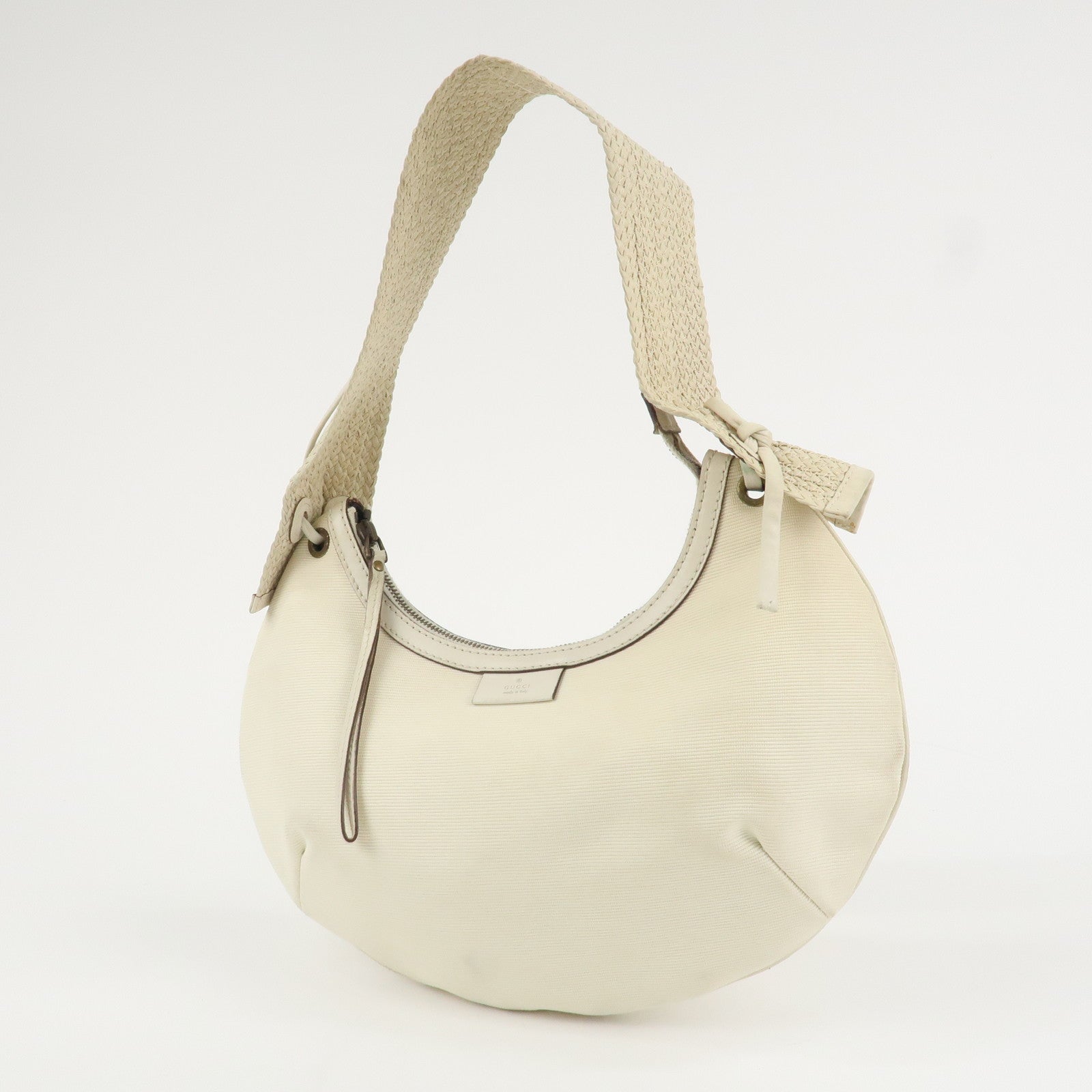 GUCCI Canvas Leather Hobo Bag Shoulder Bag Hand Bag Ivory 106293