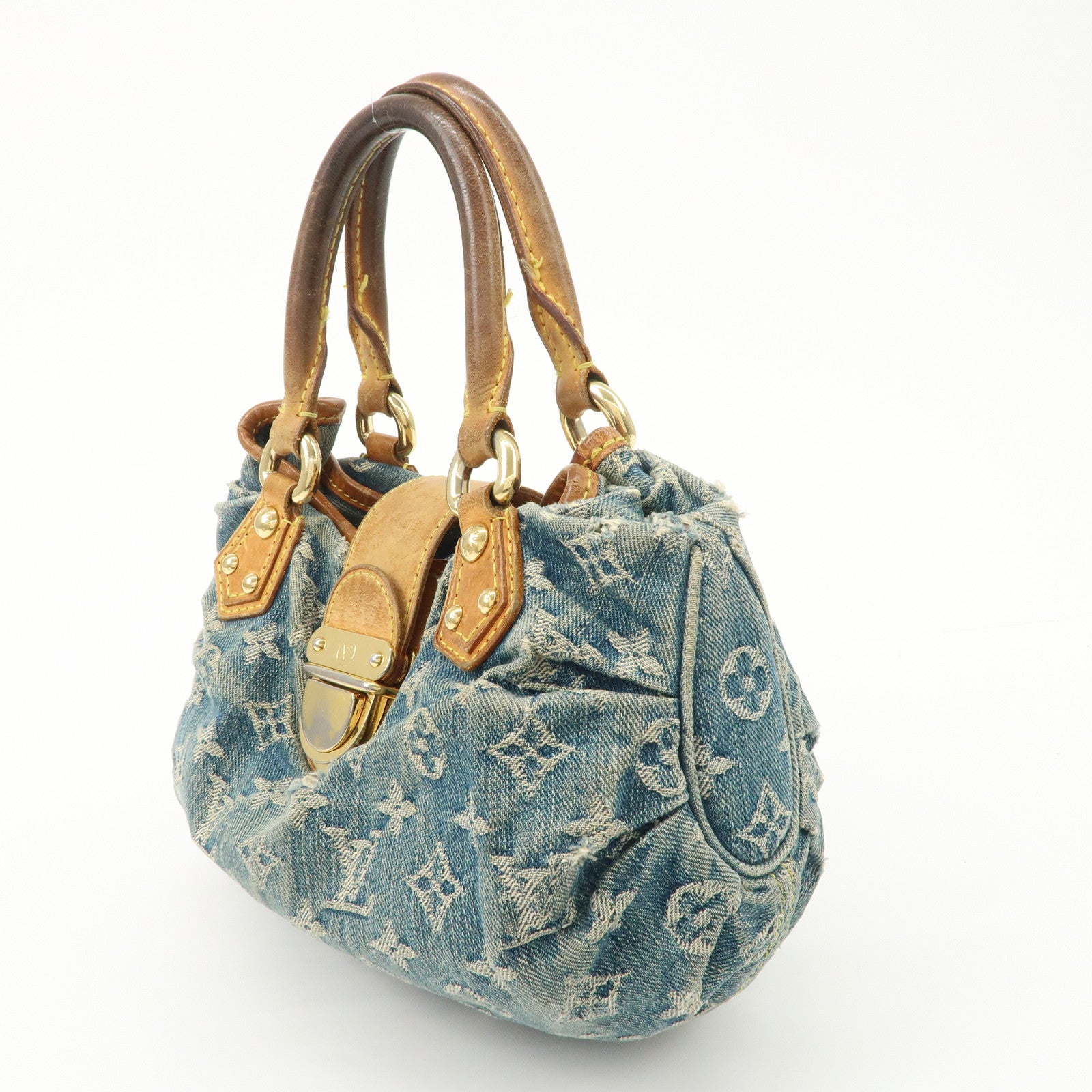 Louis Vuitton Monogram Denim Pleaty Hand Bag Blue M95020 Used