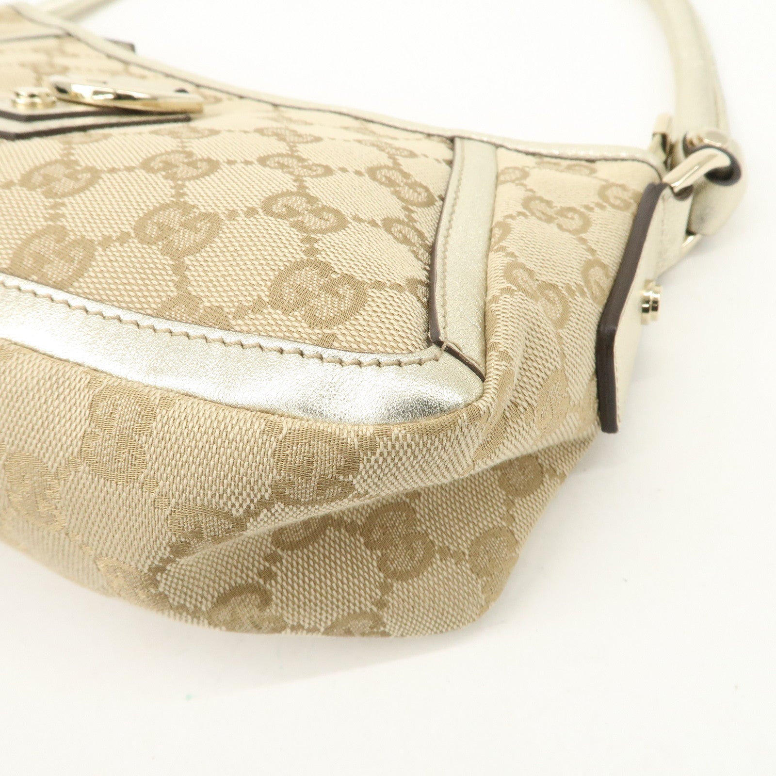 GUCCI Abbey GG Canvas Leather Shoulder Bag  Beige Ivory 130939