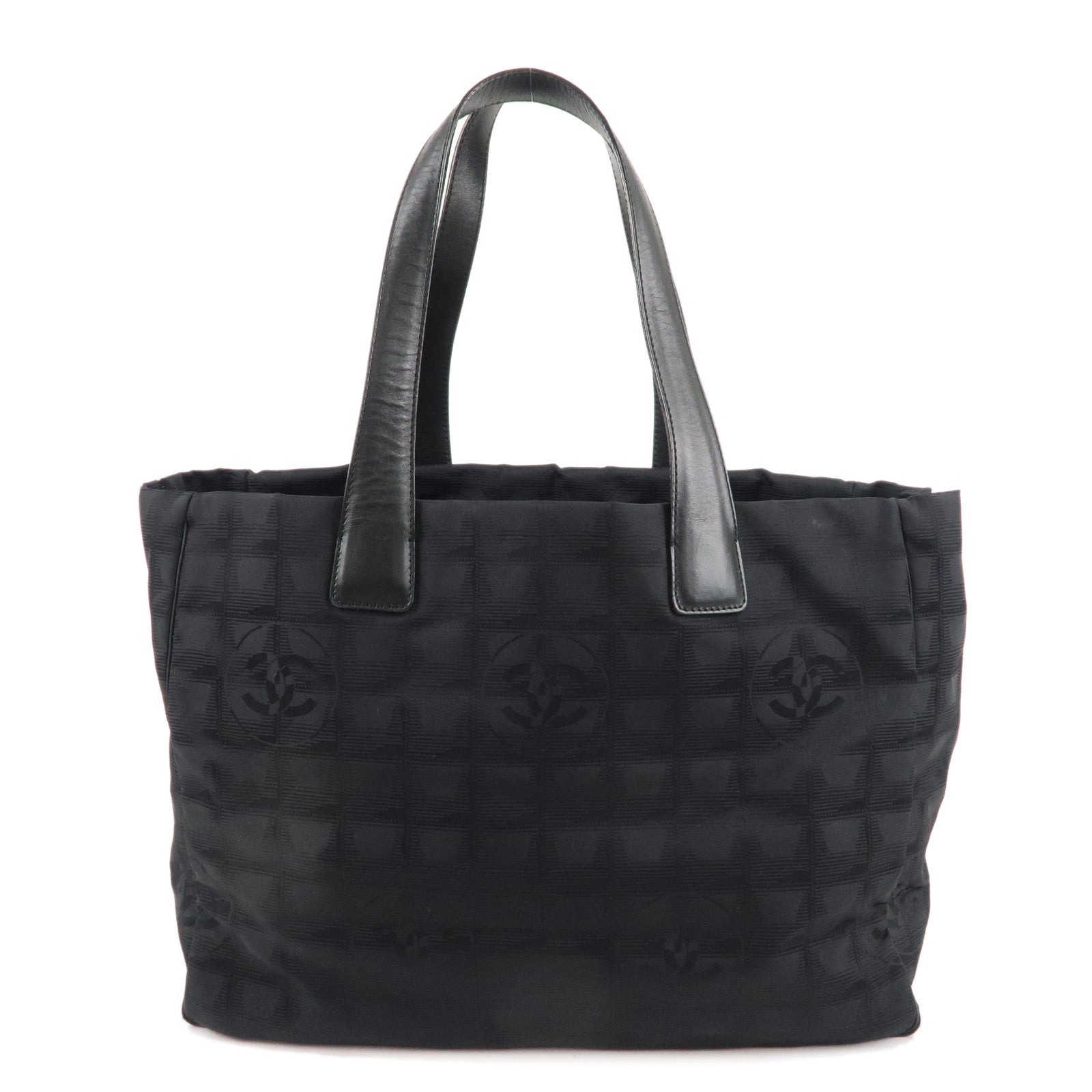 CHANEL Travel Line Nylon Jacquard Leather Tote Bag Black A15991