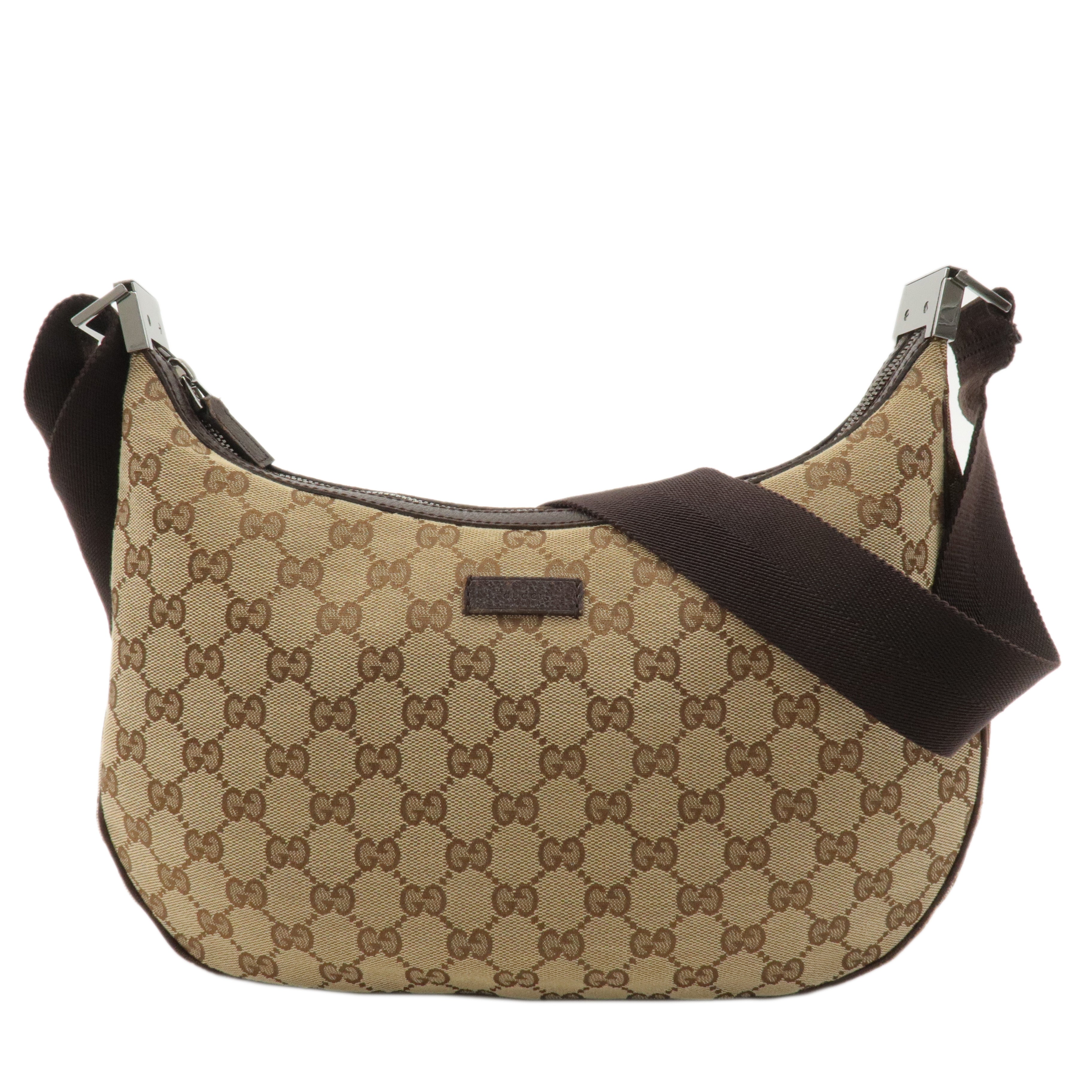 GUCCI GG Canvas Leather Shoulder Bag Beige Brown 122790