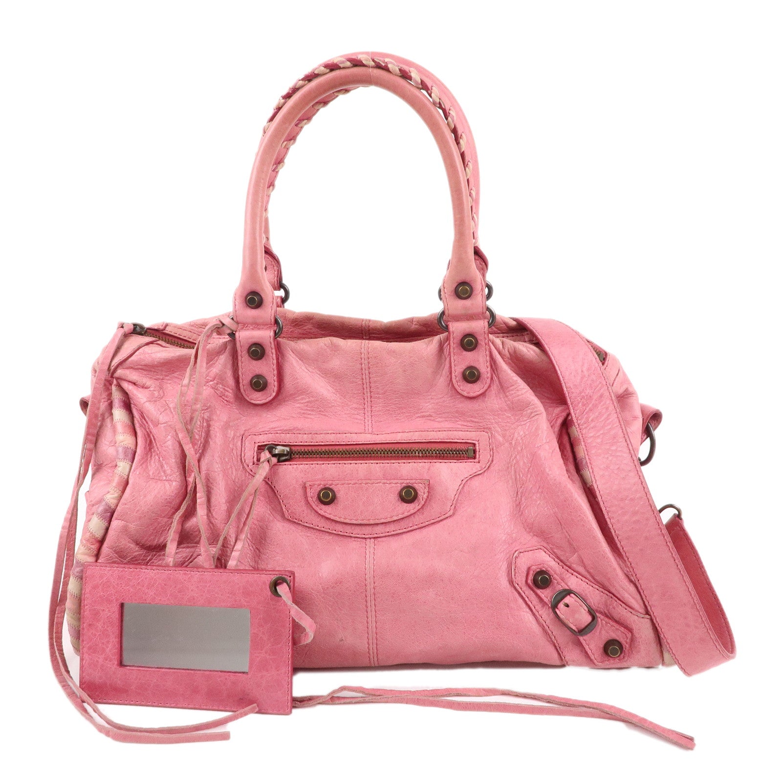 BALENCIAGA The City Leather 2Way Shoulder Hand Bag Pink 246450