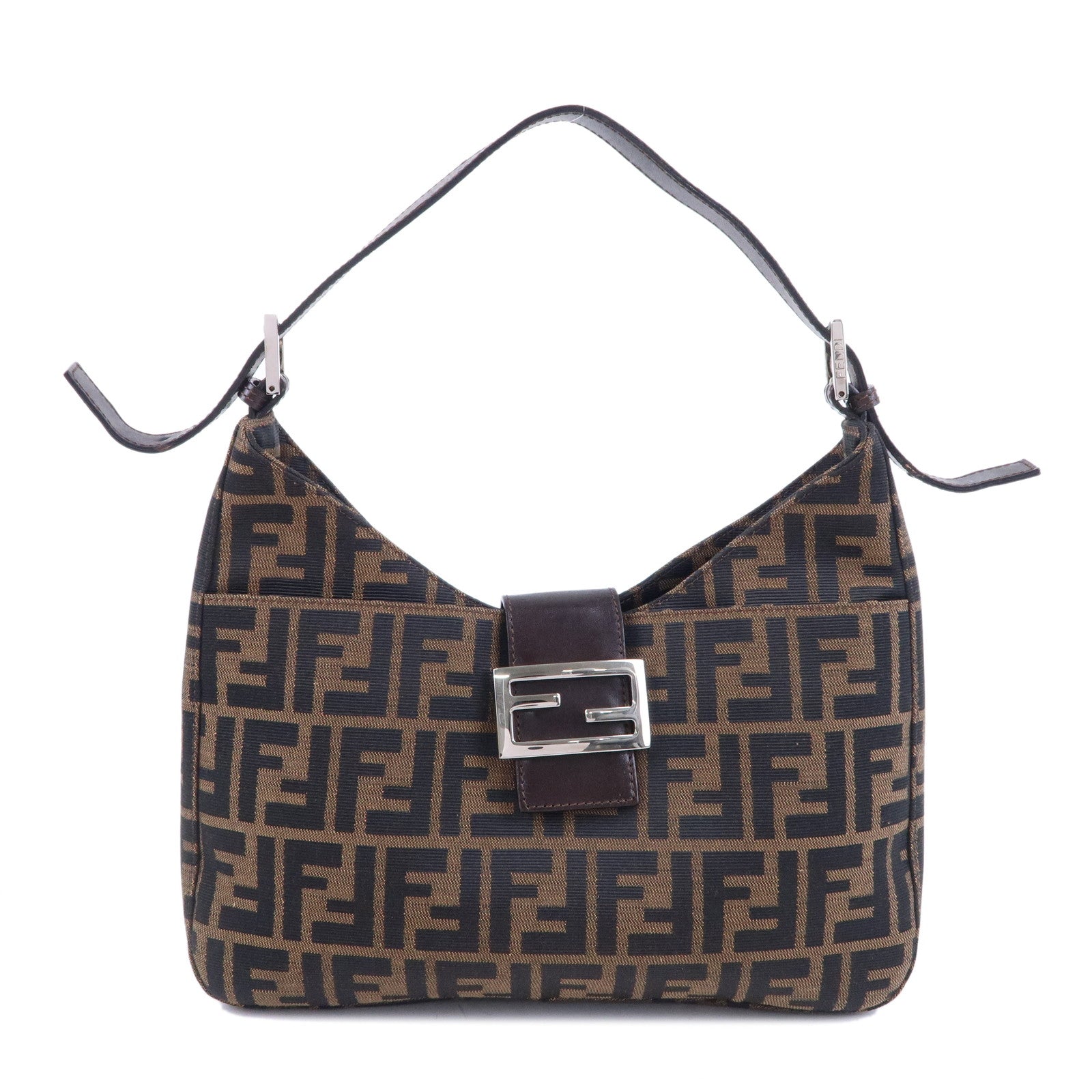 FENDI-Zucca-Canvas-Leather-Shoulder-Bag-Brown-Black-26569