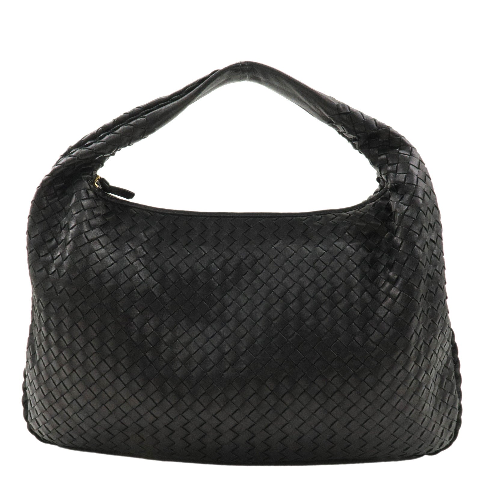 BOTTEGA VENETA Hobo Intrecciato Leather Shoulder Bag Black 115654