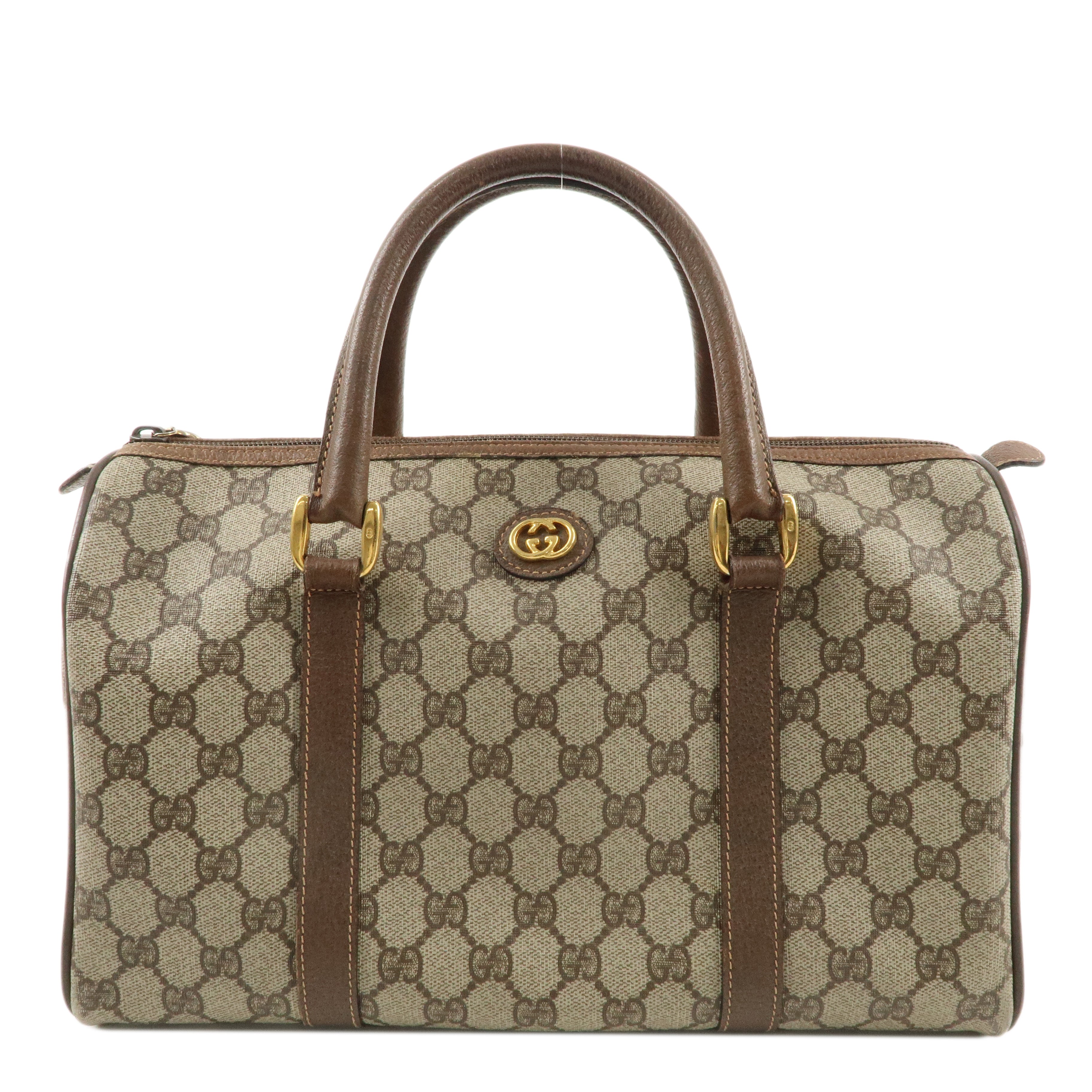 GUCCI Old Gucci GG Plus Leather Boston Bag Beige Brown 002.39