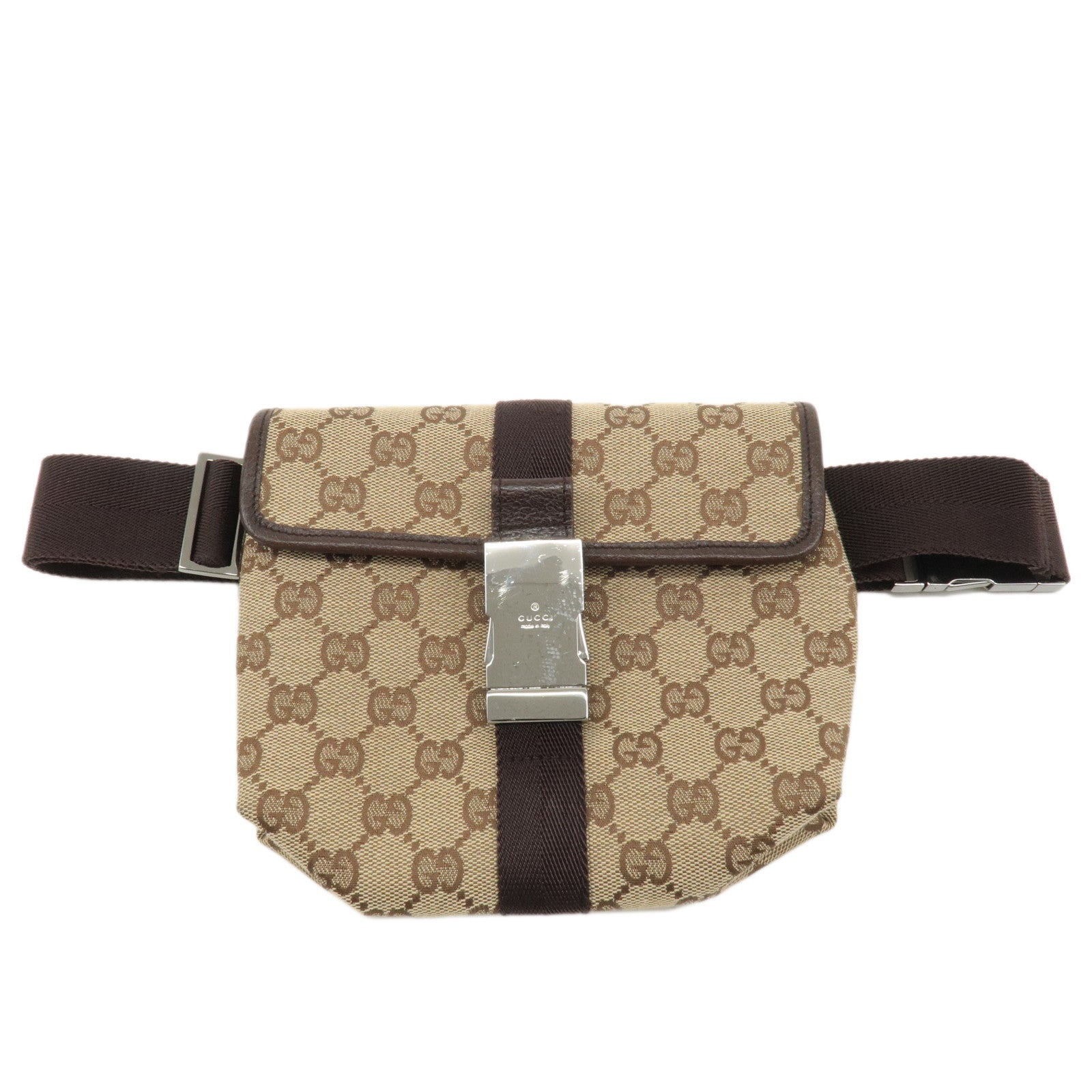 GUCCI-GG-Canvas-Leather-Waist-Bag-Body-Bag-Beige-Brown-121336