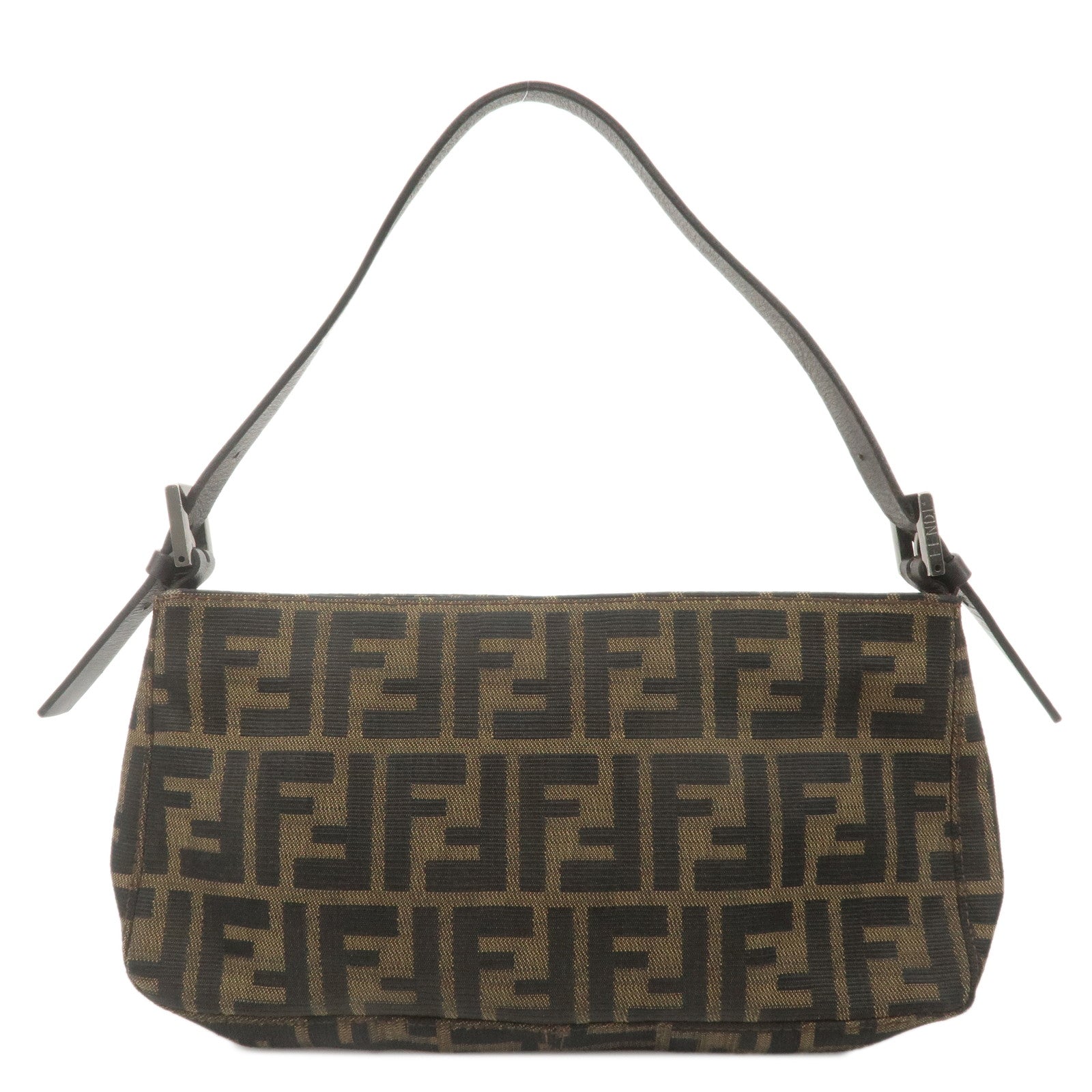 FENDI-Zucca-Canvas-Leather-Shoulder-Bag-Brown-Black-8BR042