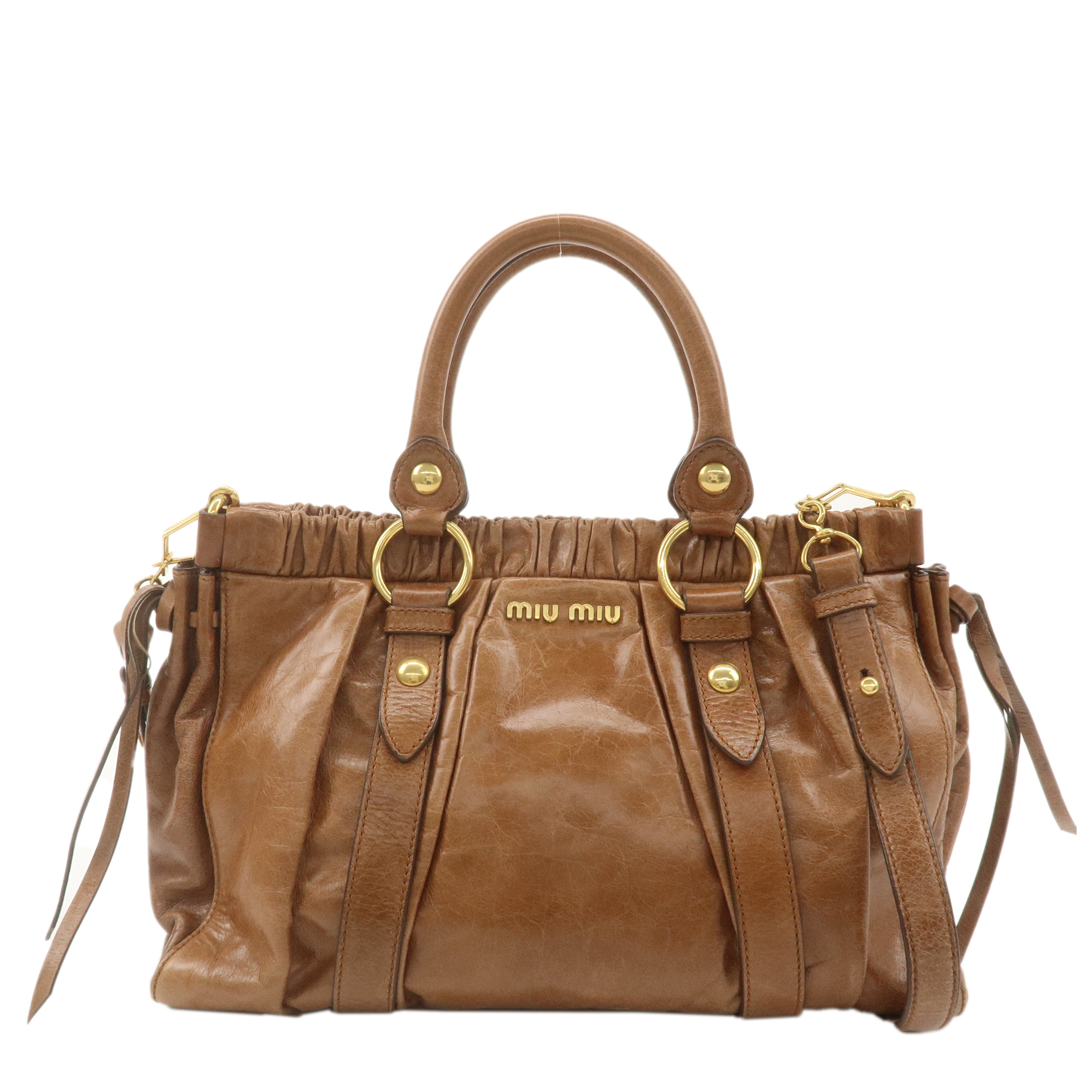 MIU MIU Leather 2Way Shoulder Bag Hand Bag Brown