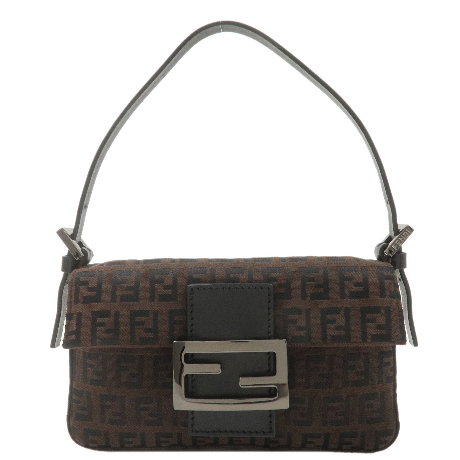 FENDI-Mini-Mamma-Baguette-Zucchino-Canvas-Leather-Bag-Brown-8BK005