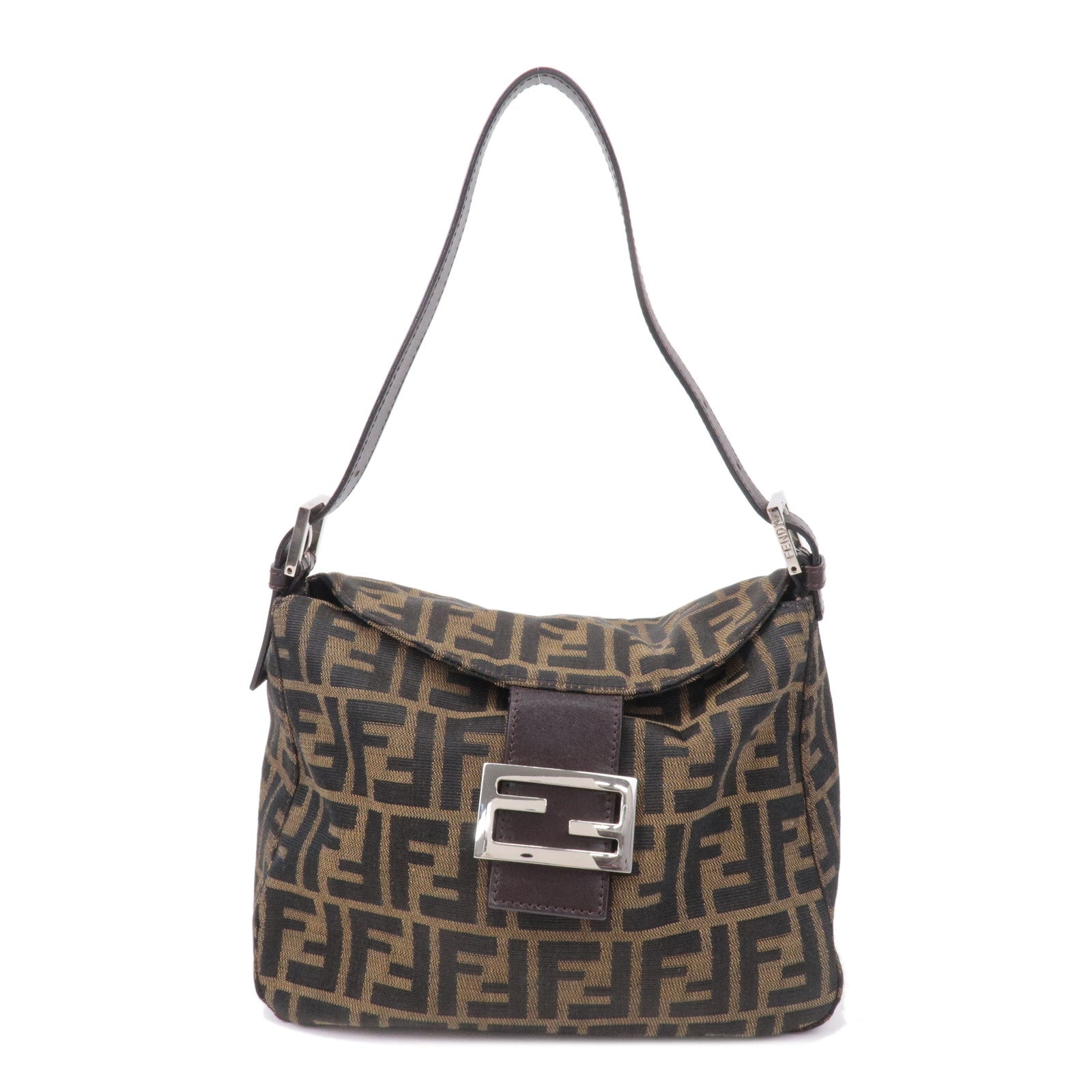 FENDI-Zucca-Canvas-Leather-Shoulder-Bag-Brown-Black-26462