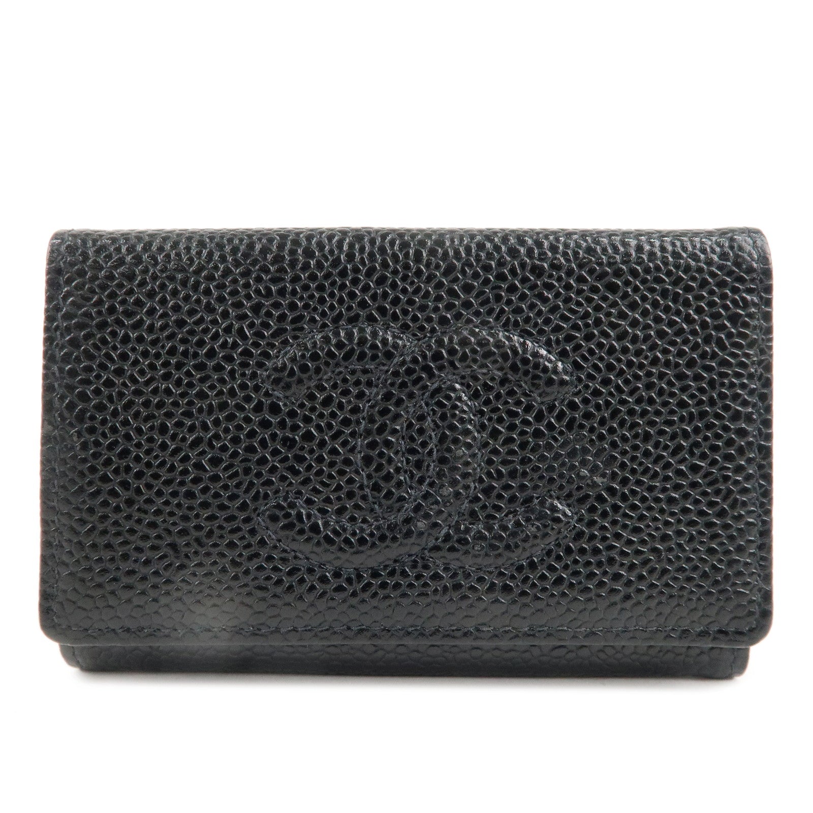 CHANEL-Caviar-Skin-Coco-Mark-6-Rings-Key-Case-Key-Holder-Black