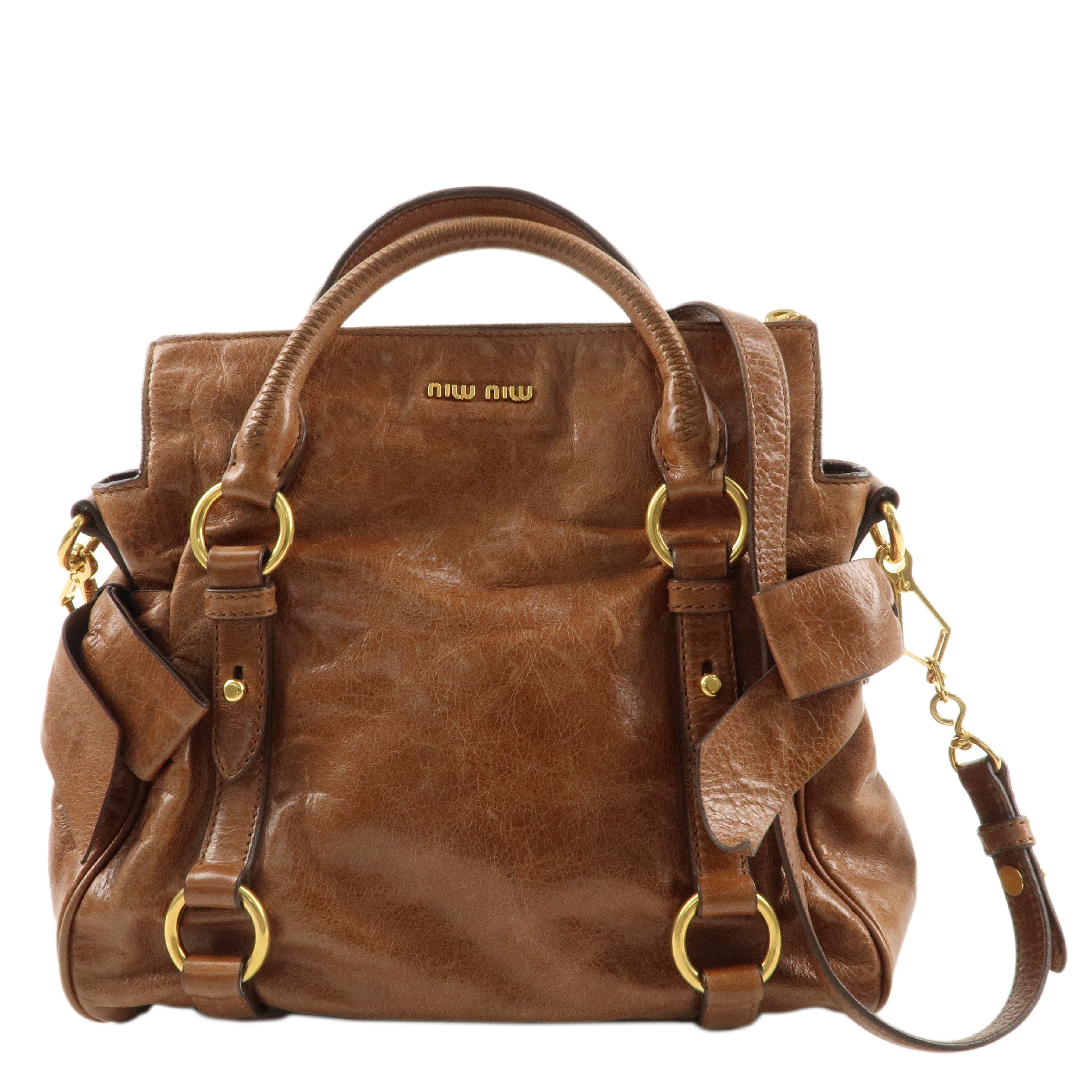 MIU MIU Leather 2Way Bag Hand Bag Shoulder Bag Brown