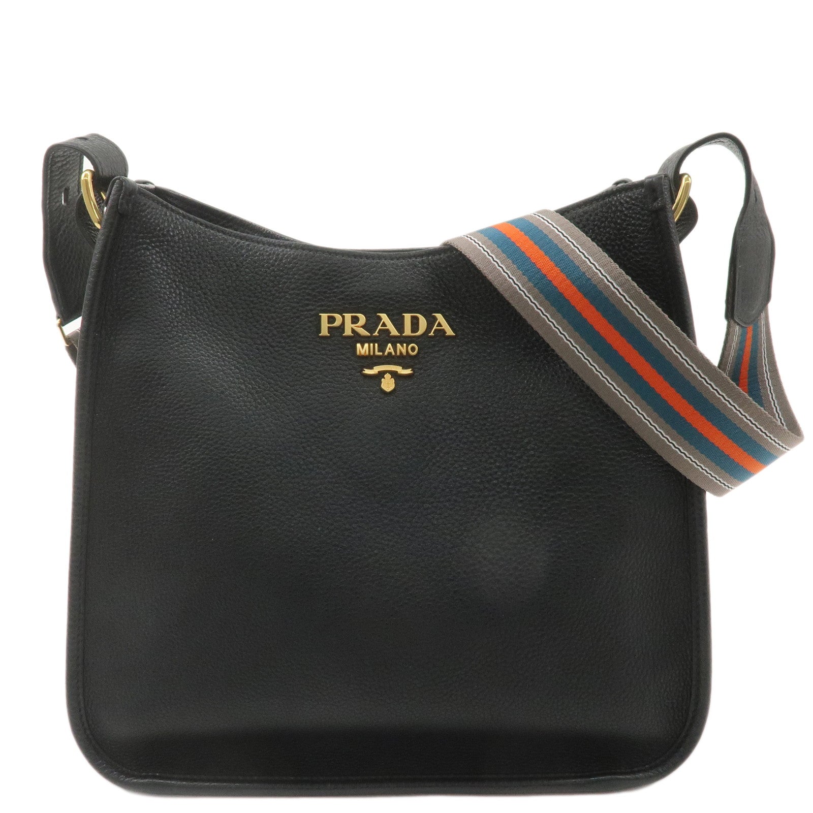 PRADA Logo Leather Shoulder Bag Black NERO 1BC166