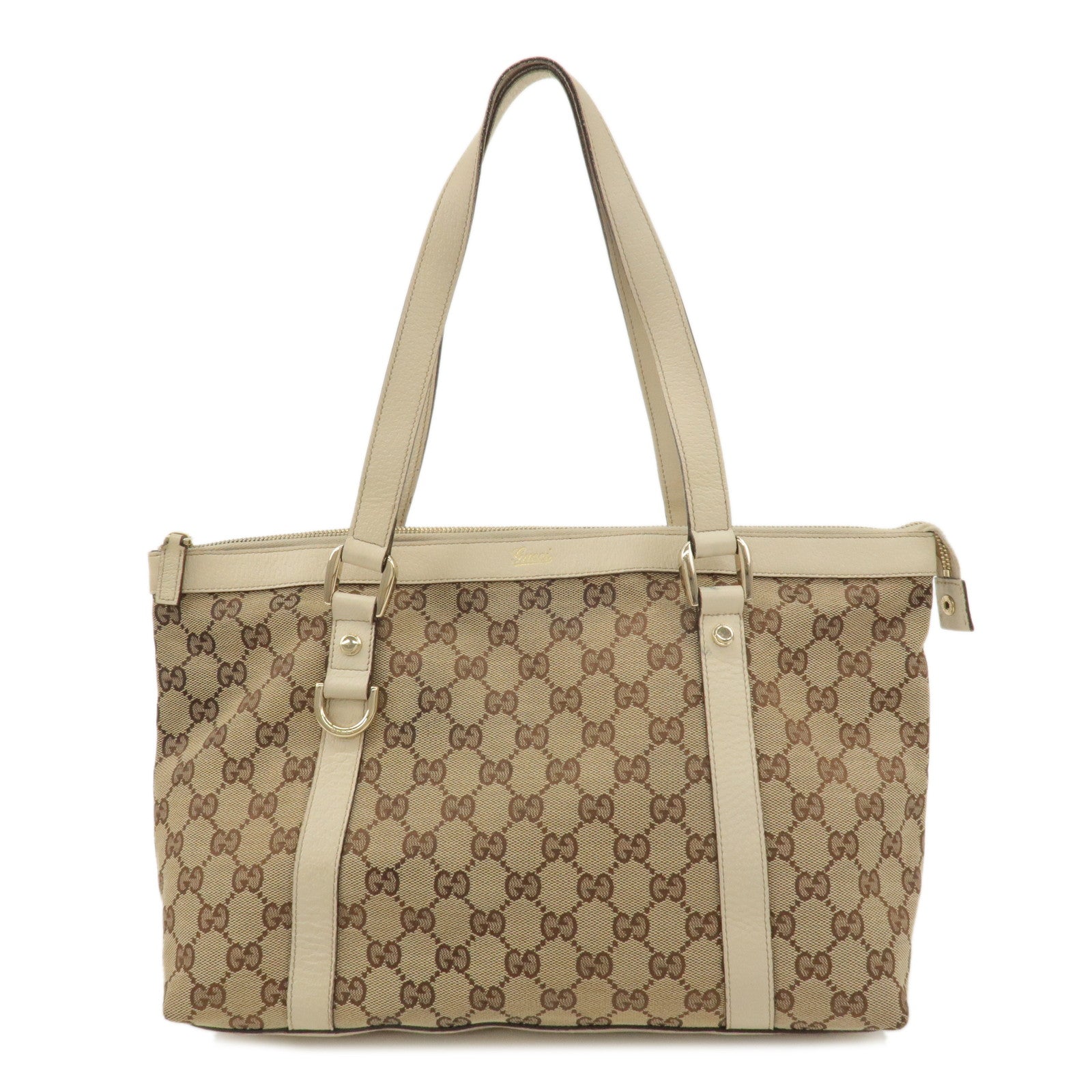 GUCCI Abbey GG Canvas Leather Tote Bag Beige Ivory 141470