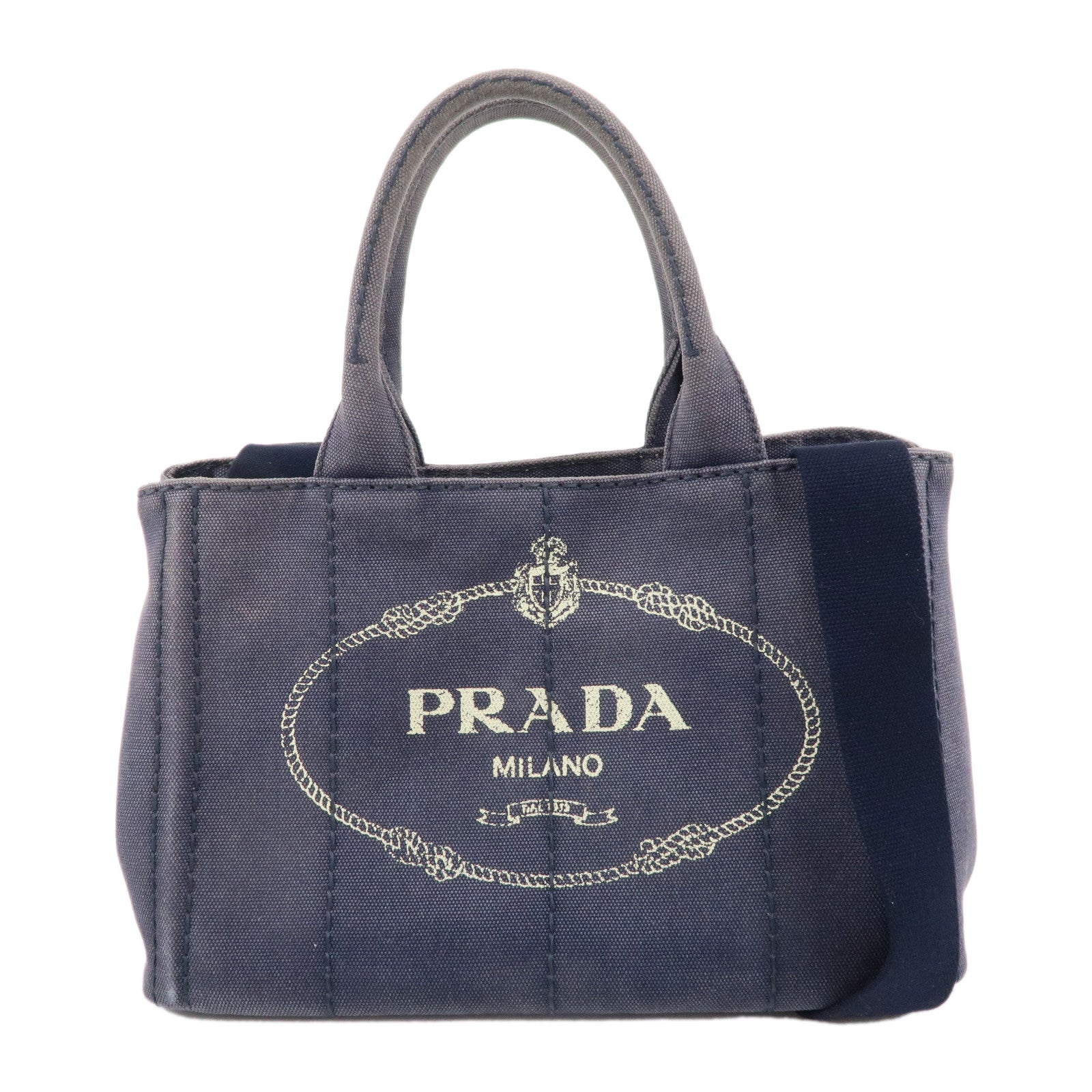 PRADA Logo Canapa Mini Canvas 2Way Bag Hand Bag Navy 1BG439