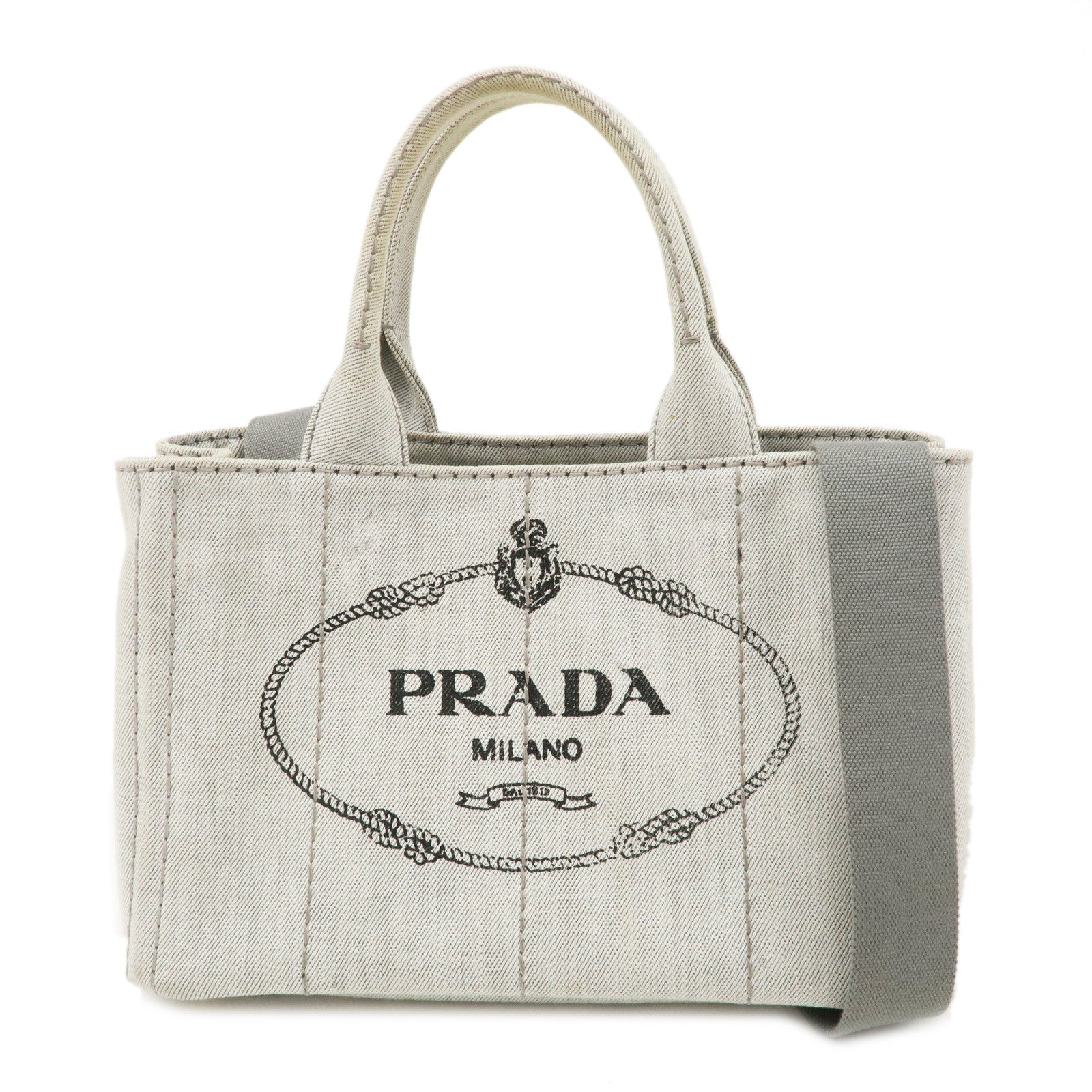 PRADA Logo Canapa Mini Canvas 2Way Tote Bag Hand Bag Gray