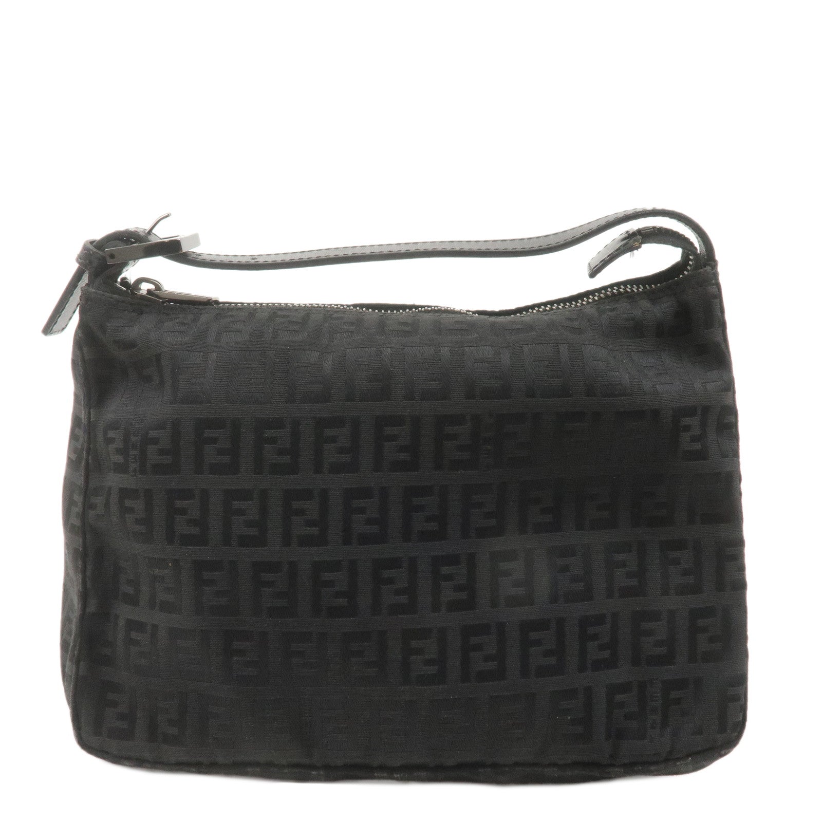 FENDI Zucchino Canvas Leather Hand Bag Pouch Black 8N0005