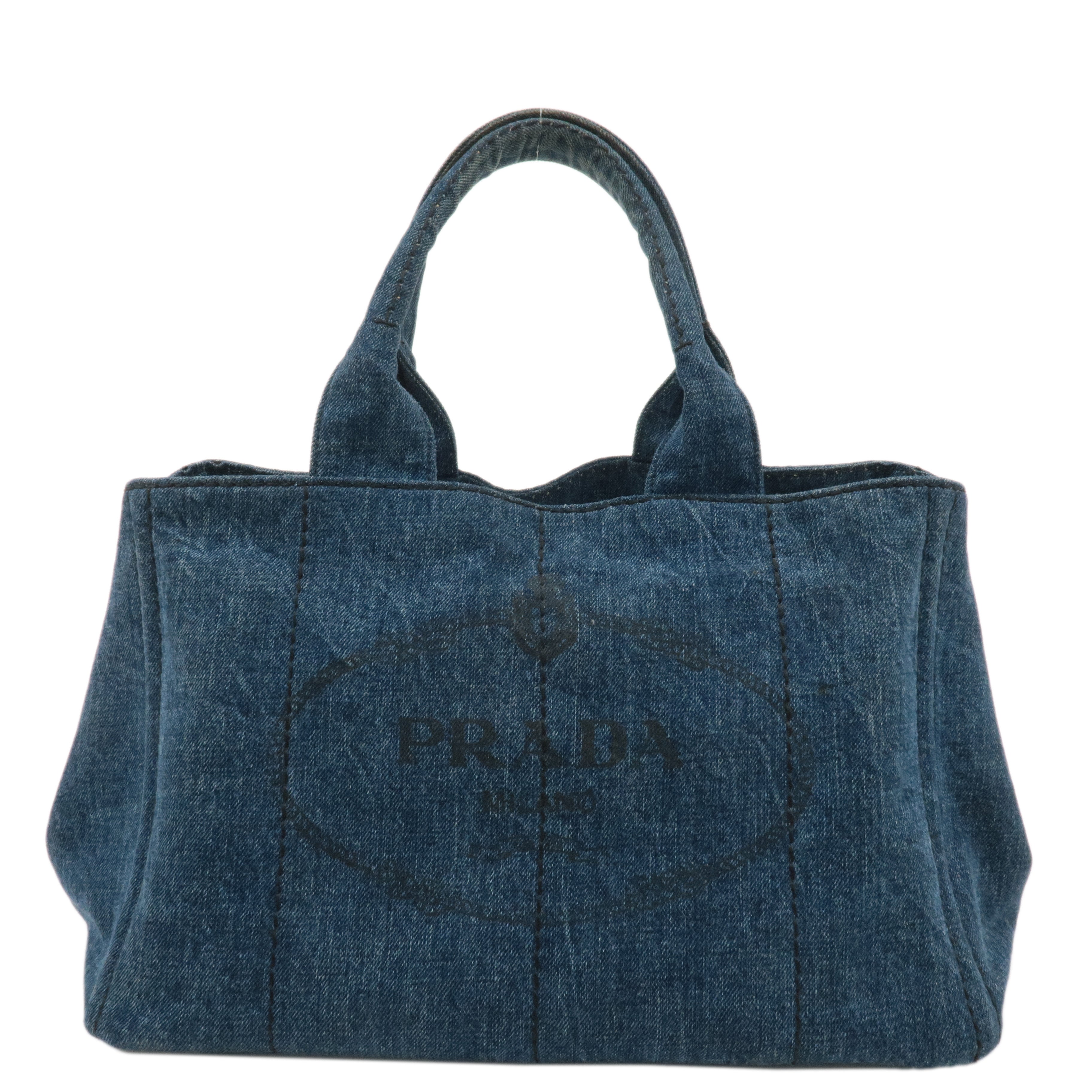 PRADA Logo Canapa Large Denim Tote Bag Hand Bag Blue B1872B