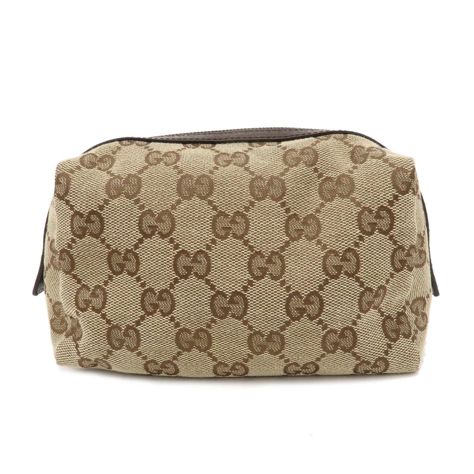 GUCCI GG Canvas Leather Cosmetic Pouch Beige Brown 29595