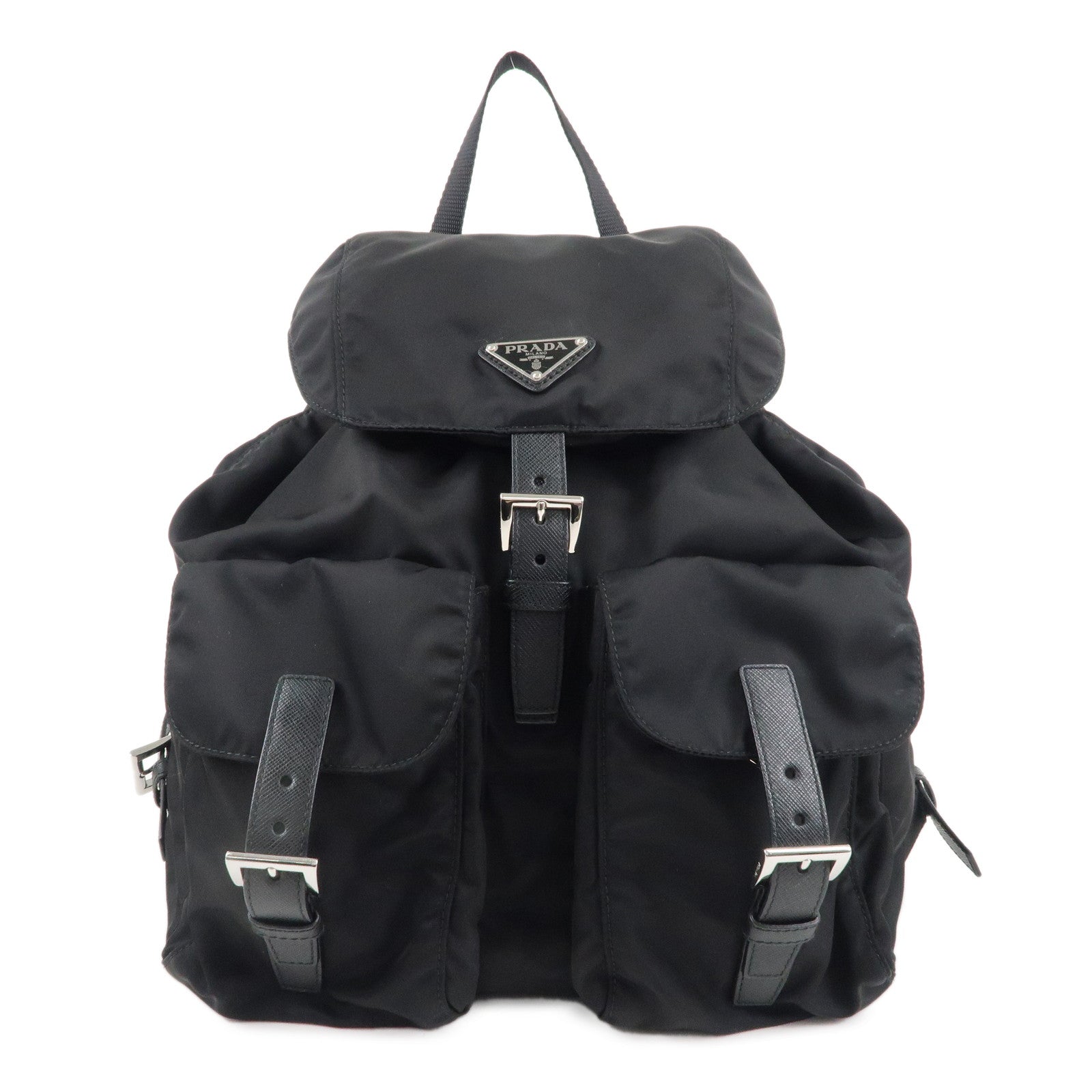 PRADA Logo Nylon Leather Back Pack Ruck Sack NERO Black 1BZ811