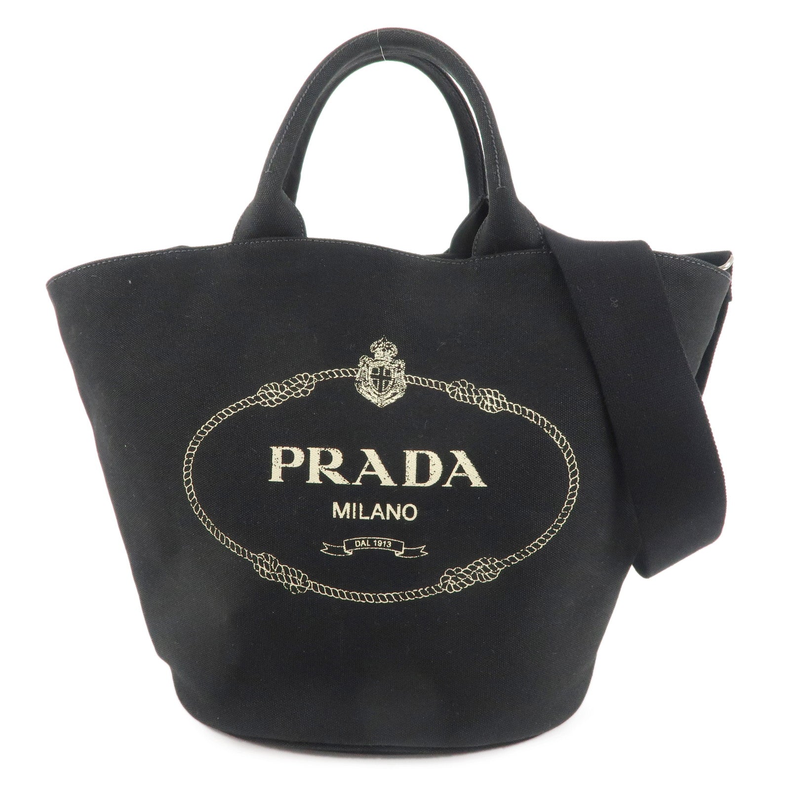 PRADA Logo Canapa Canvas Leather 2Way Bag Tote Bag Black 1BG163