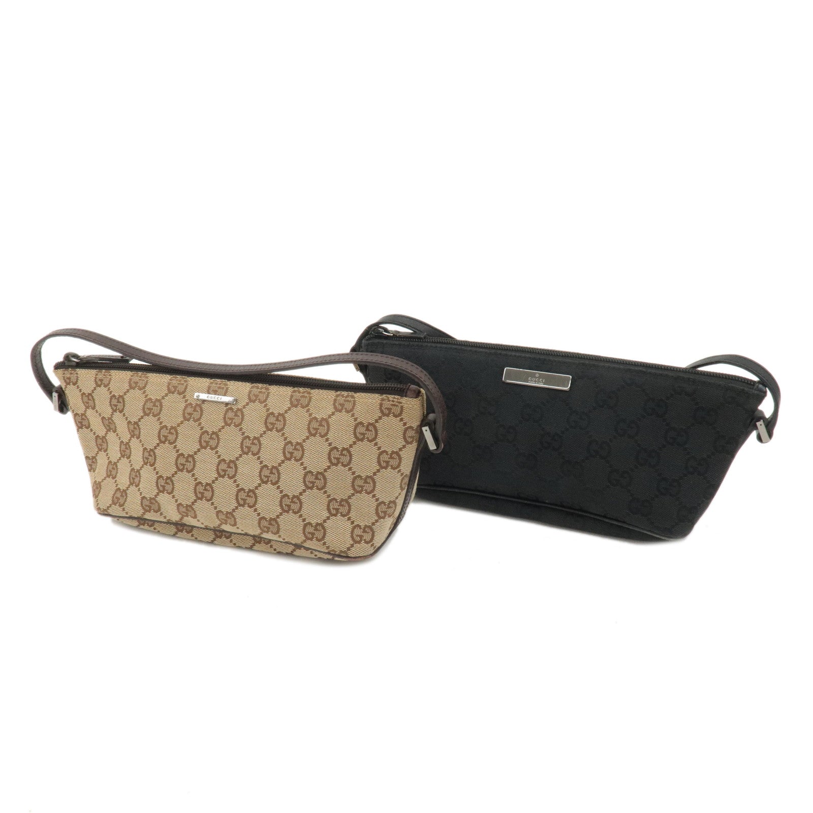 GUCCI Boat Bag Set of 2 GG Canvas Leather Hand Bag 7198