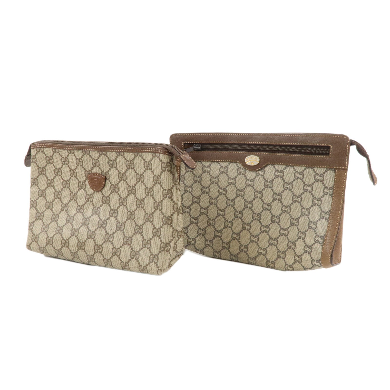 GUCCI Set of 2 Old Gucci GG Plus Leather Pouch 001.115.6038