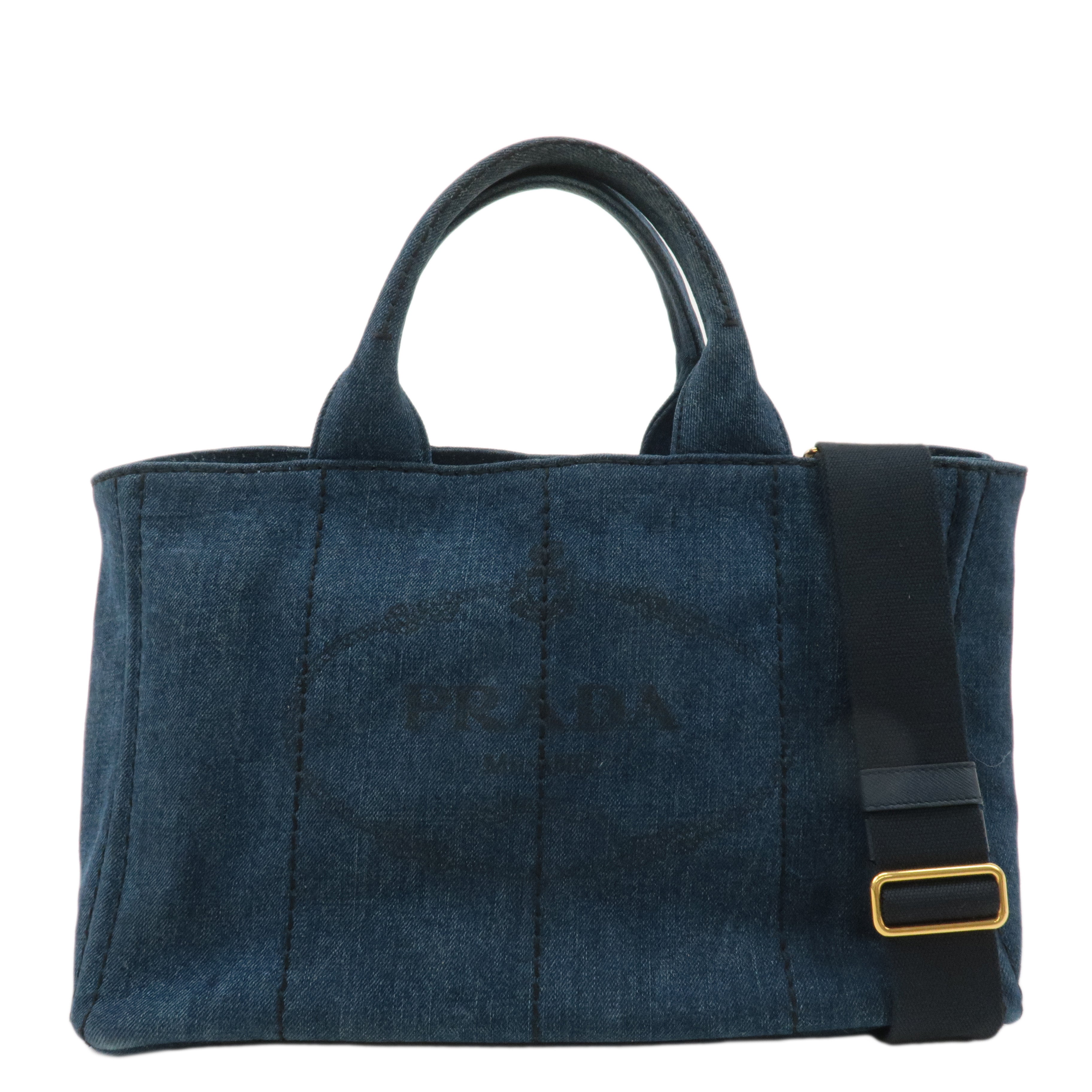 PRADA Logo Canapa Denim 2Way Bag Tote Bag Hand Bag Blue B1877G